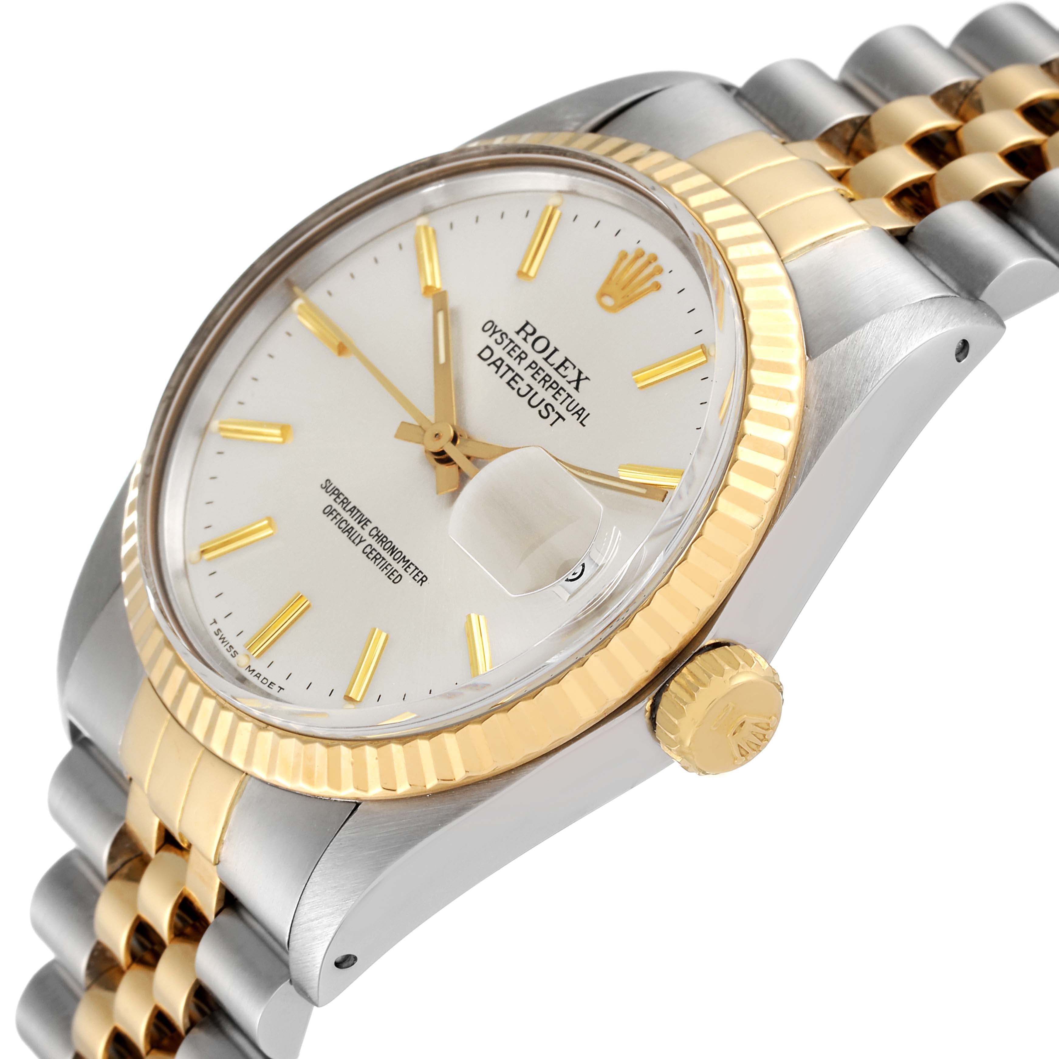 Rolex Datejust Steel Yellow Gold Silver Dial Vintage Mens Watch 16013 Box Papers