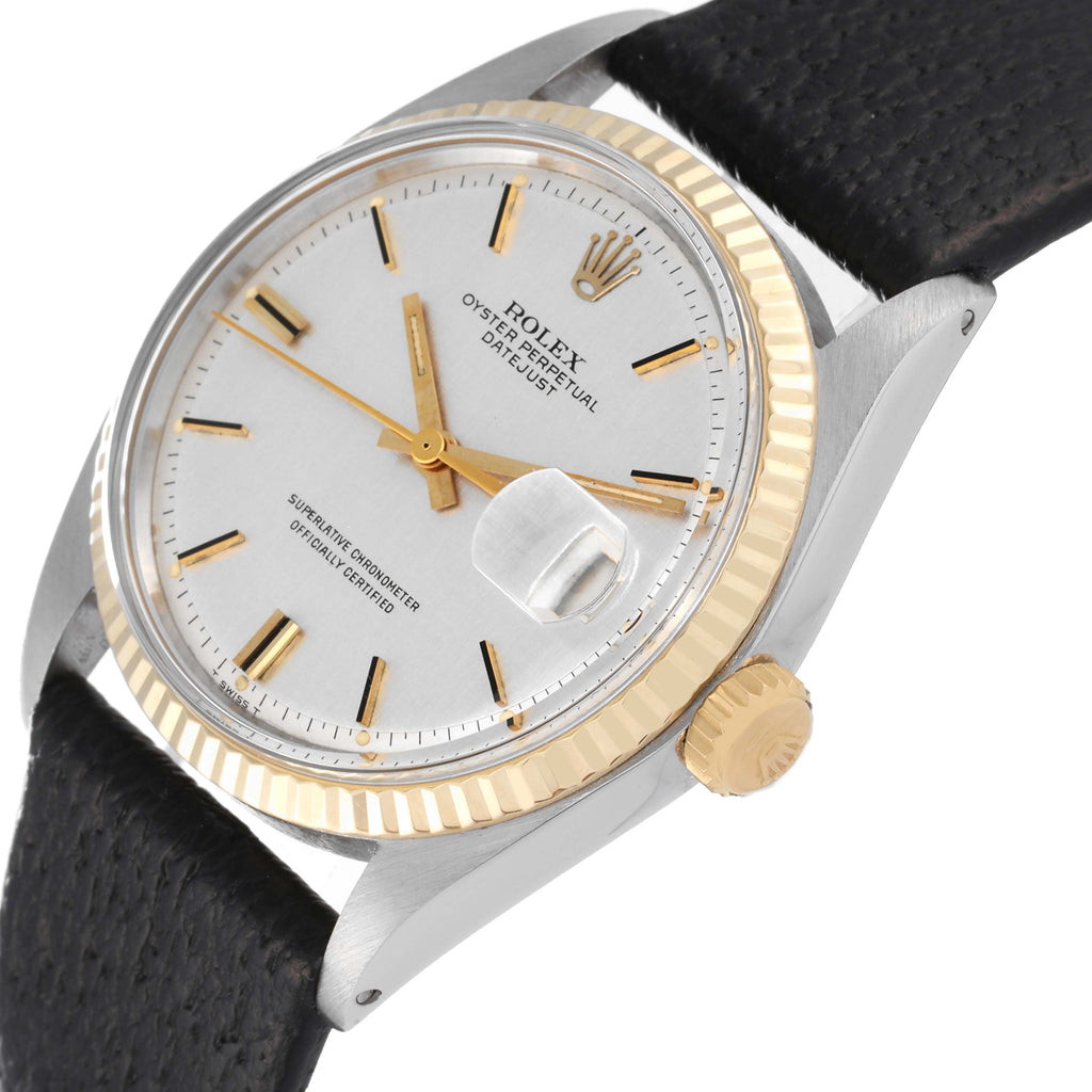 Rolex Datejust Steel Yellow Gold Silver Linen Dial Vintage Mens Watch 1601