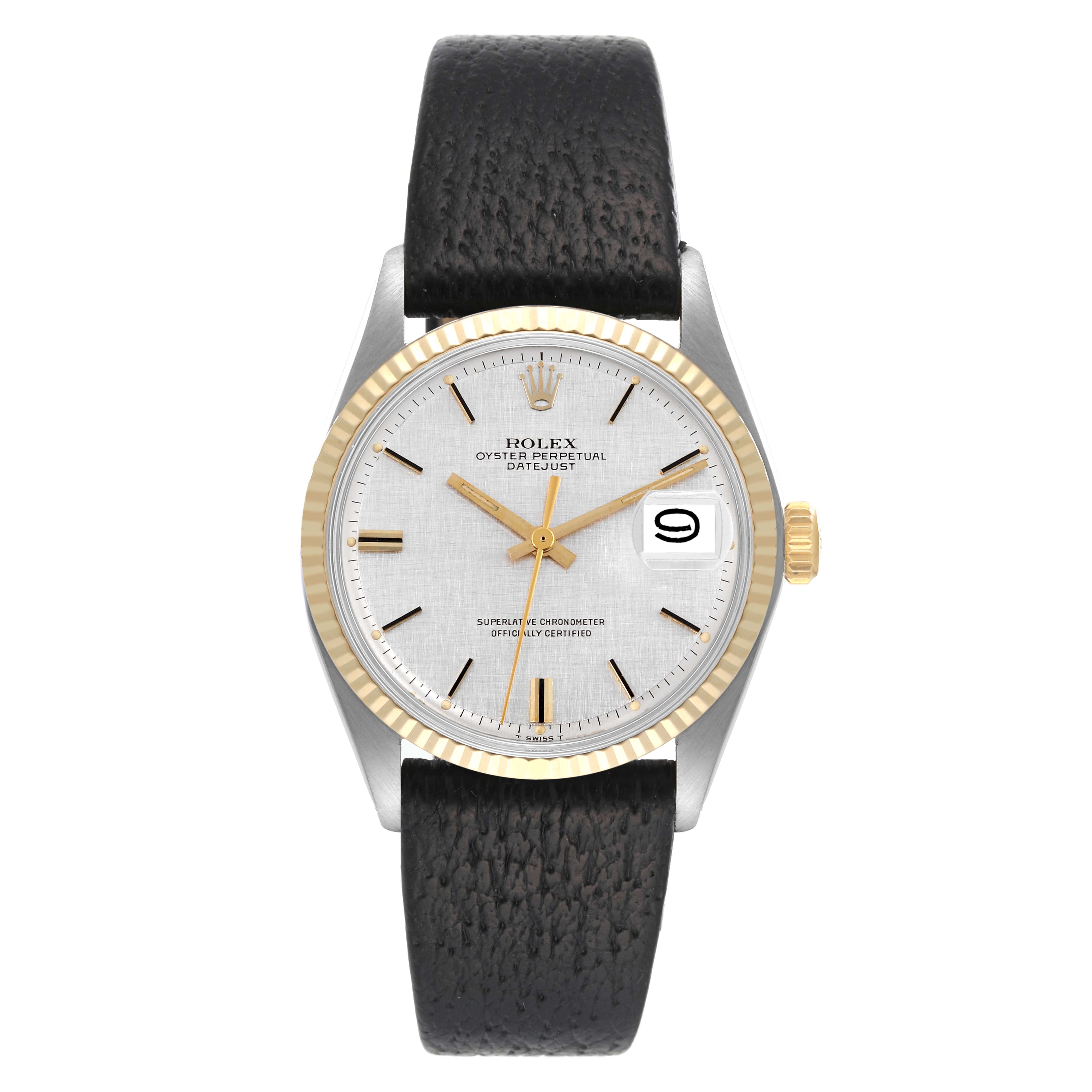 Rolex Datejust Steel Yellow Gold Silver Linen Dial Vintage Mens Watch 1601