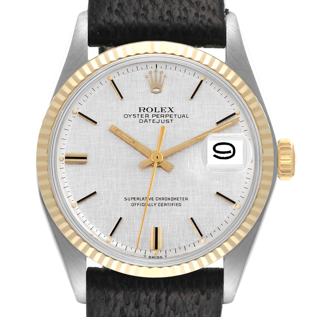 Rolex Datejust Steel Yellow Gold Silver Linen Dial Vintage Mens Watch 1601