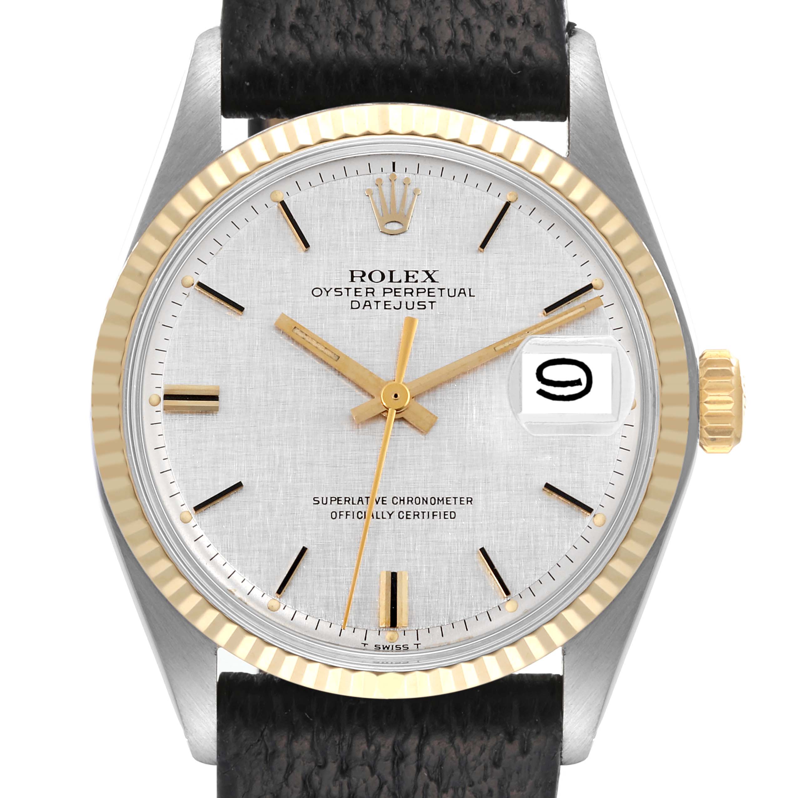 Rolex Datejust Steel Yellow Gold Silver Linen Dial Vintage Mens Watch 1601