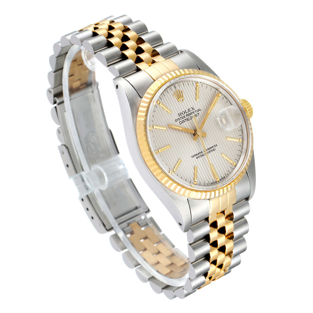 Rolex Datejust Steel Yellow Gold Tapestry Dial Vintage Watch 16013 Box Papers