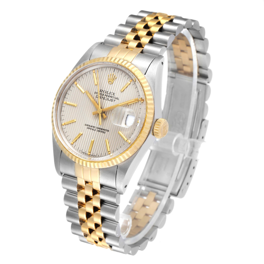 Rolex Datejust Steel Yellow Gold Tapestry Dial Vintage Watch 16013 Box Papers