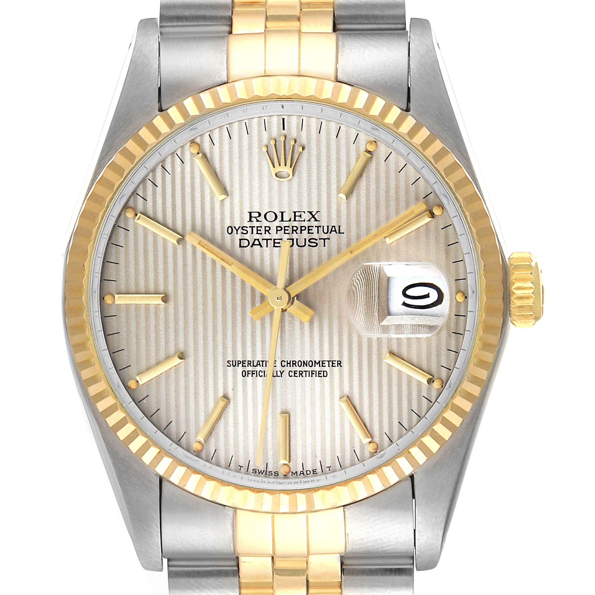 Rolex Datejust Steel Yellow Gold Tapestry Dial Vintage Watch 16013 Box Papers