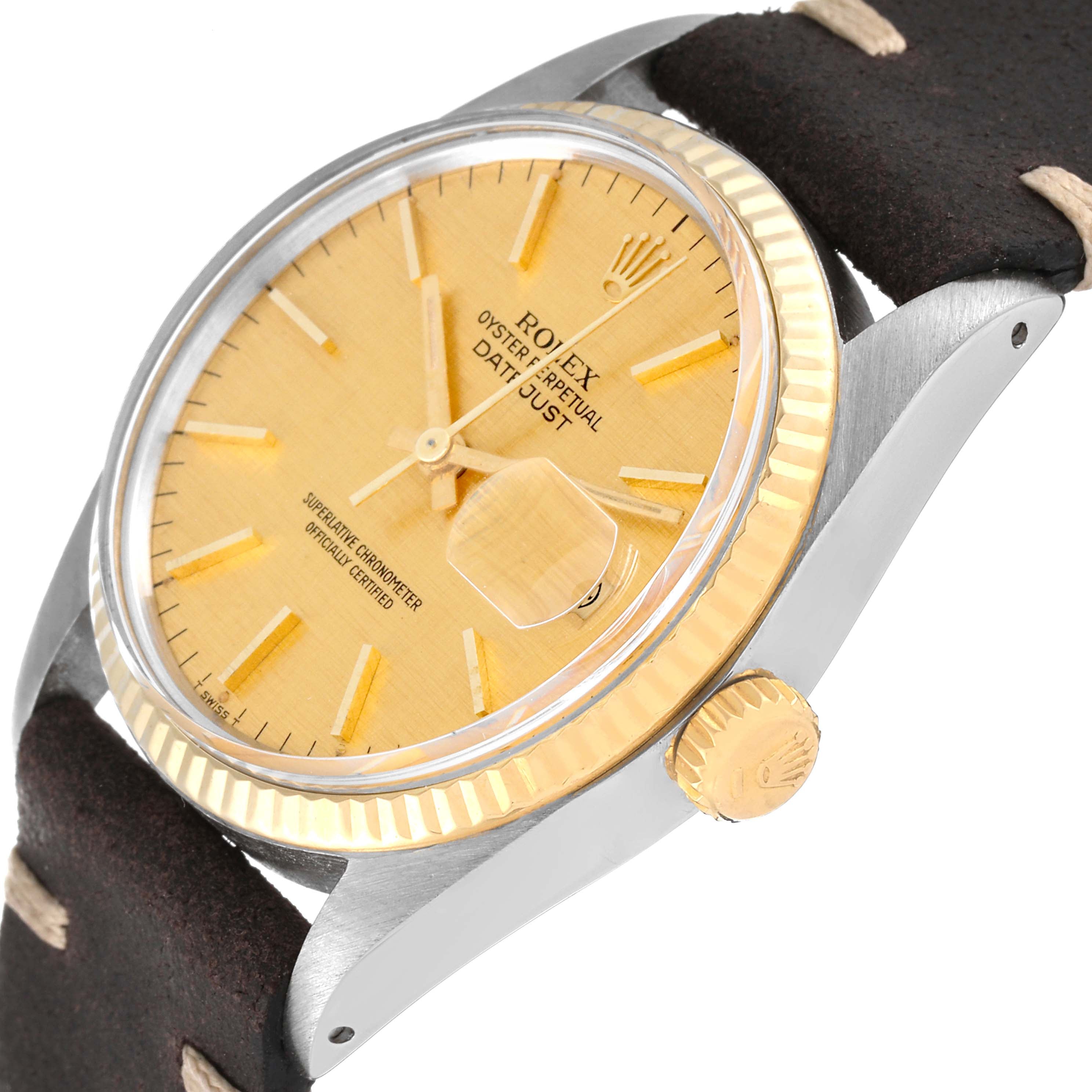 Rolex Datejust Steel Yellow Gold Vintage Linen Dial Mens Watch 16013 Box Papers