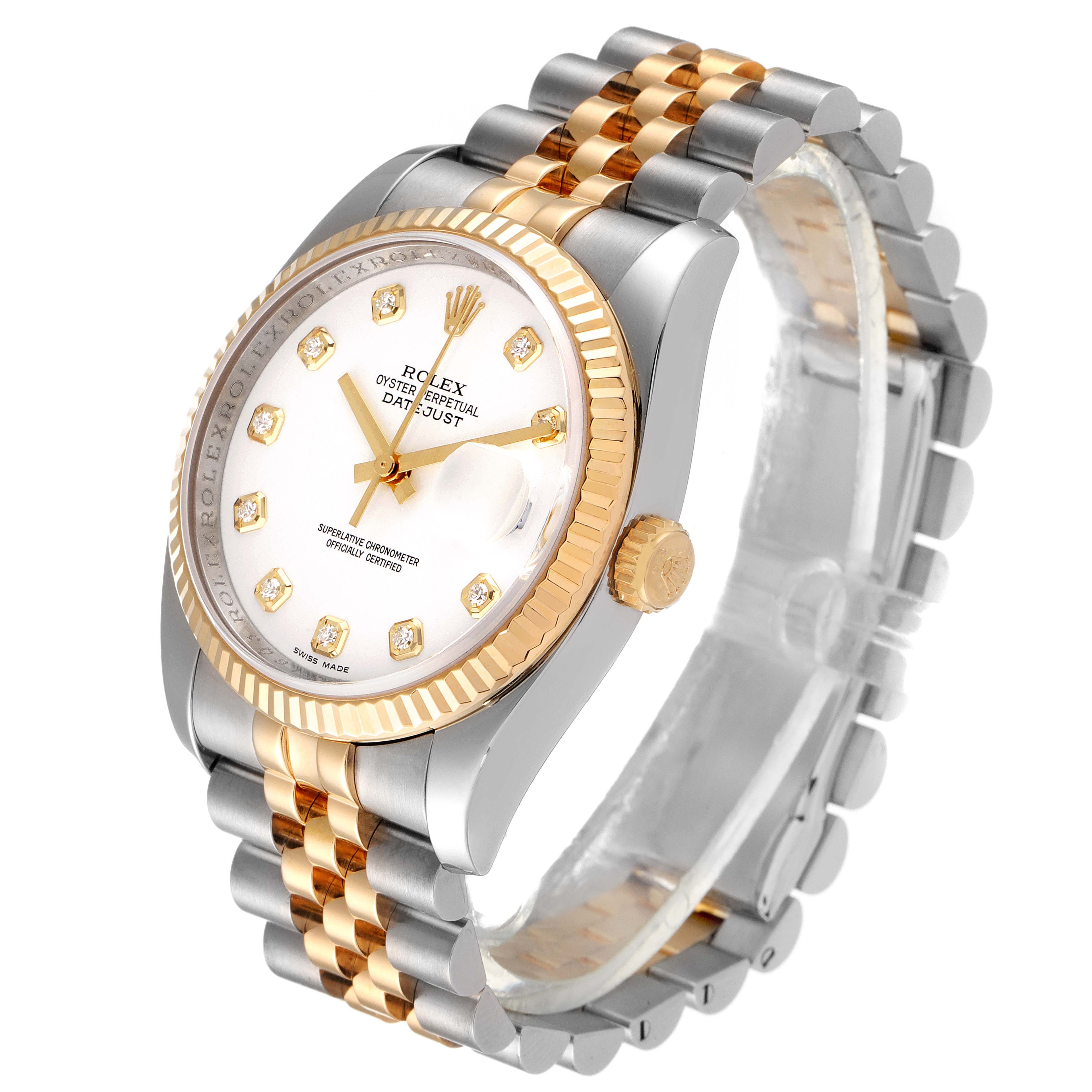Rolex Datejust White Diamond Dial Steel Yellow Gold Mens Watch 116233