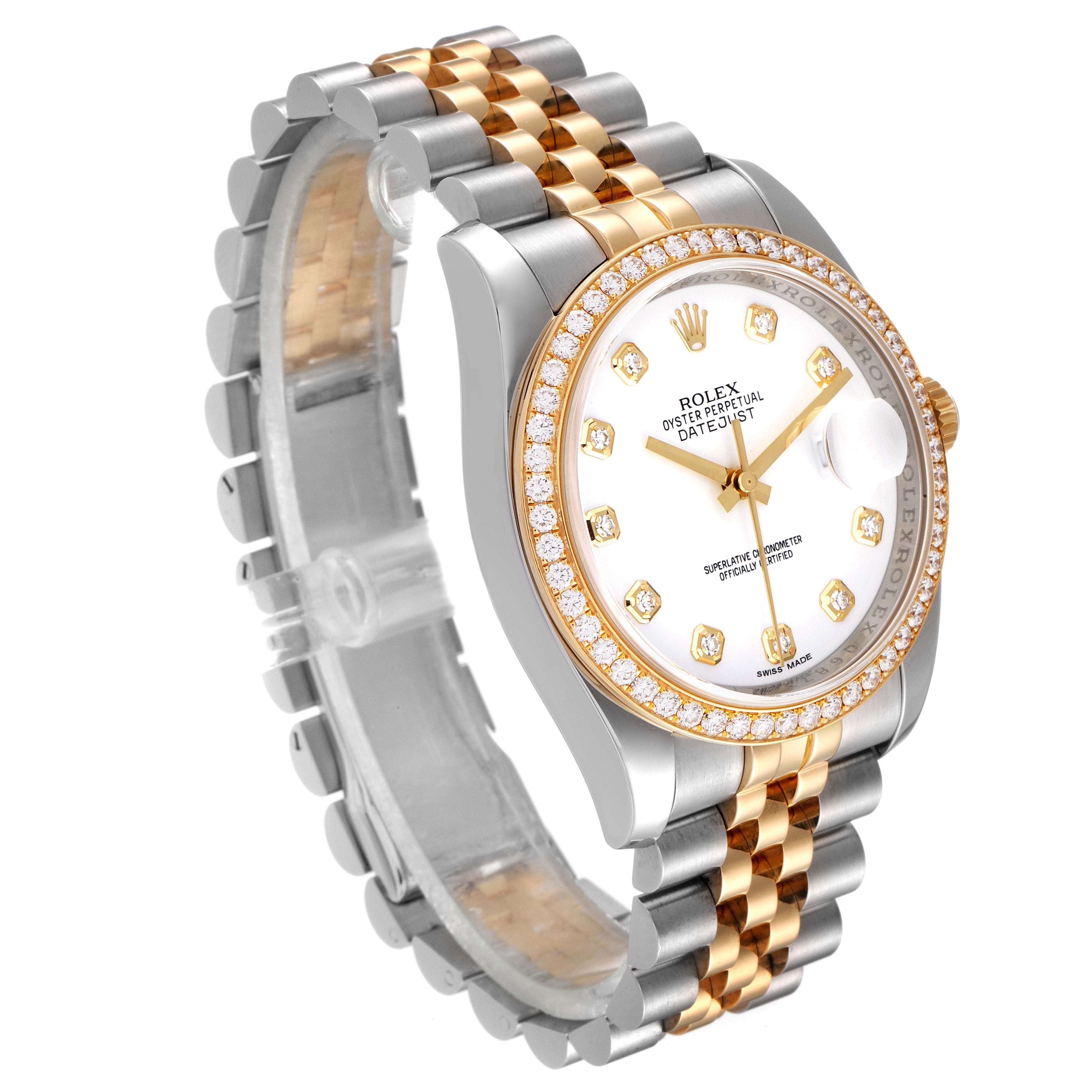 Rolex Datejust Steel Yellow Gold White Diamond Dial Mens Watch 116243