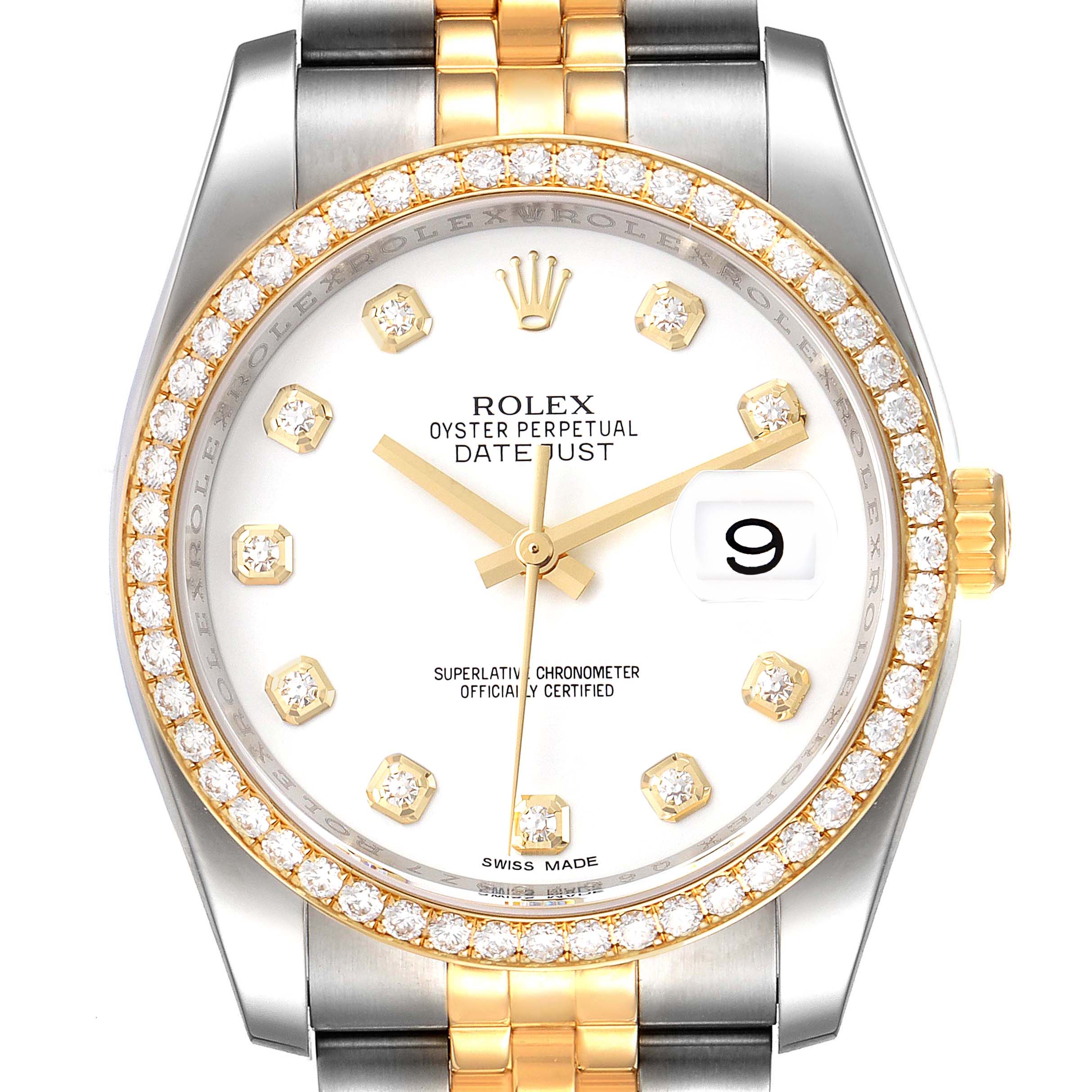 Rolex Datejust Steel Yellow Gold White Diamond Dial Mens Watch 116243