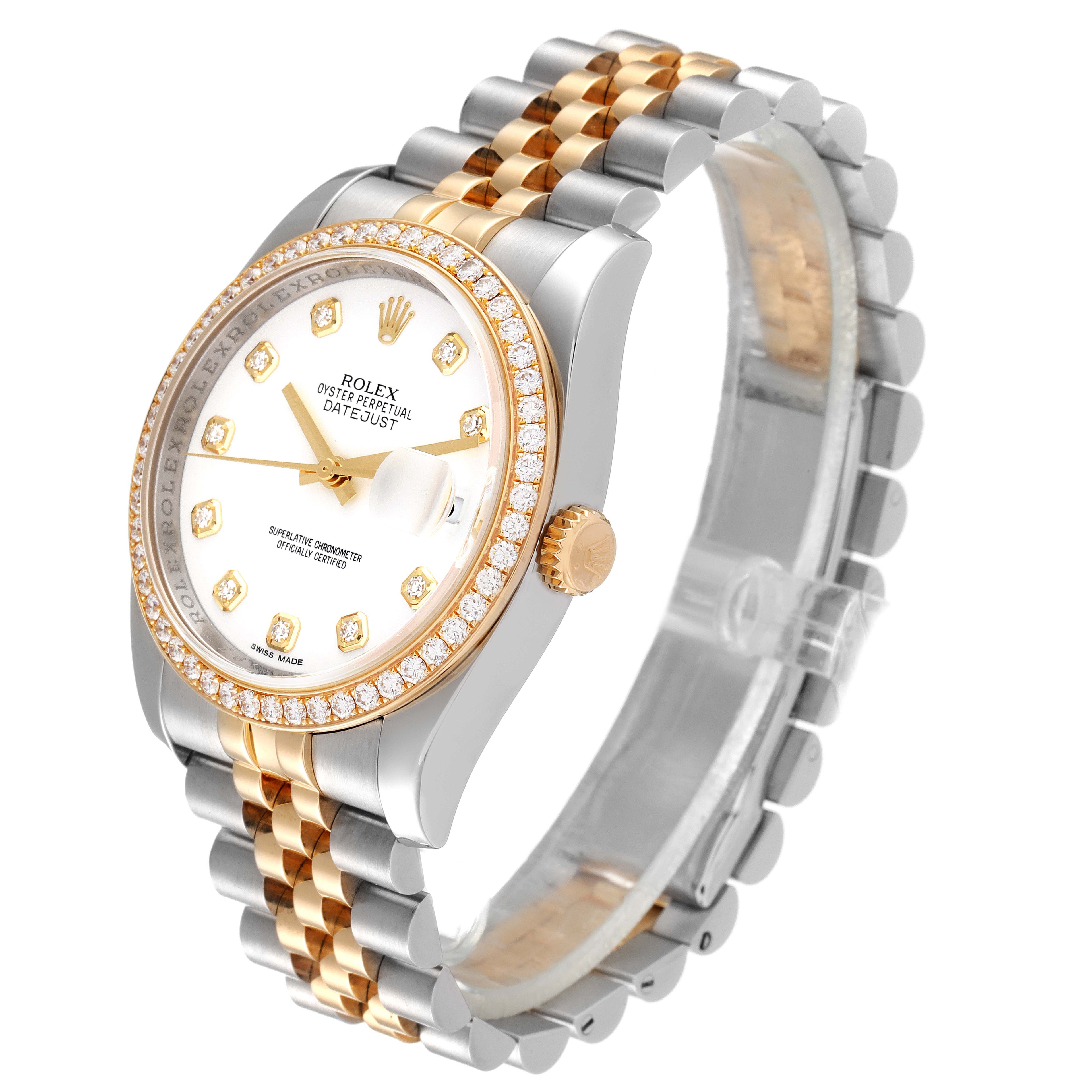 Rolex Datejust Steel Yellow Gold White Diamond Dial Mens Watch 116243