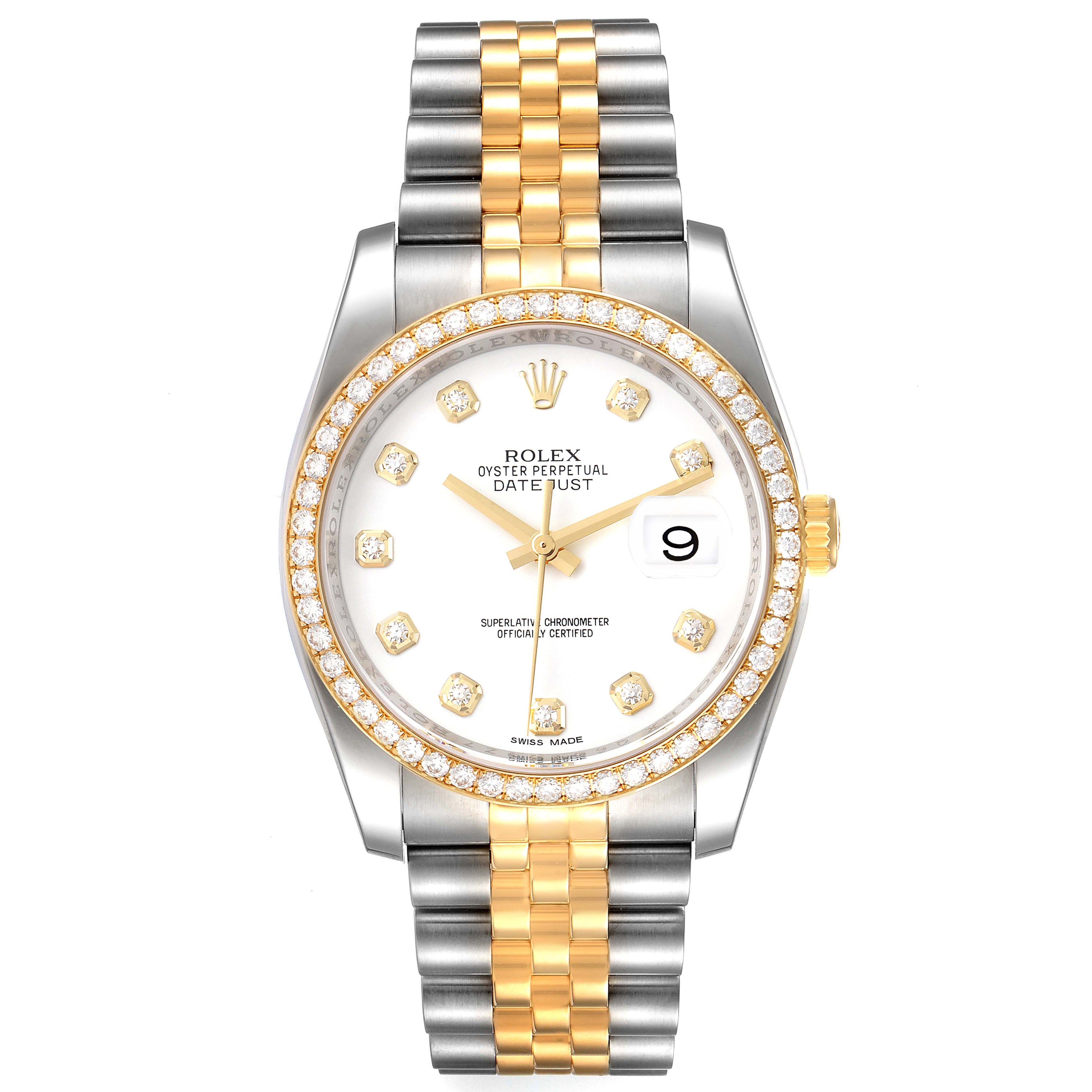 Rolex Datejust Steel Yellow Gold White Diamond Dial Mens Watch 116243
