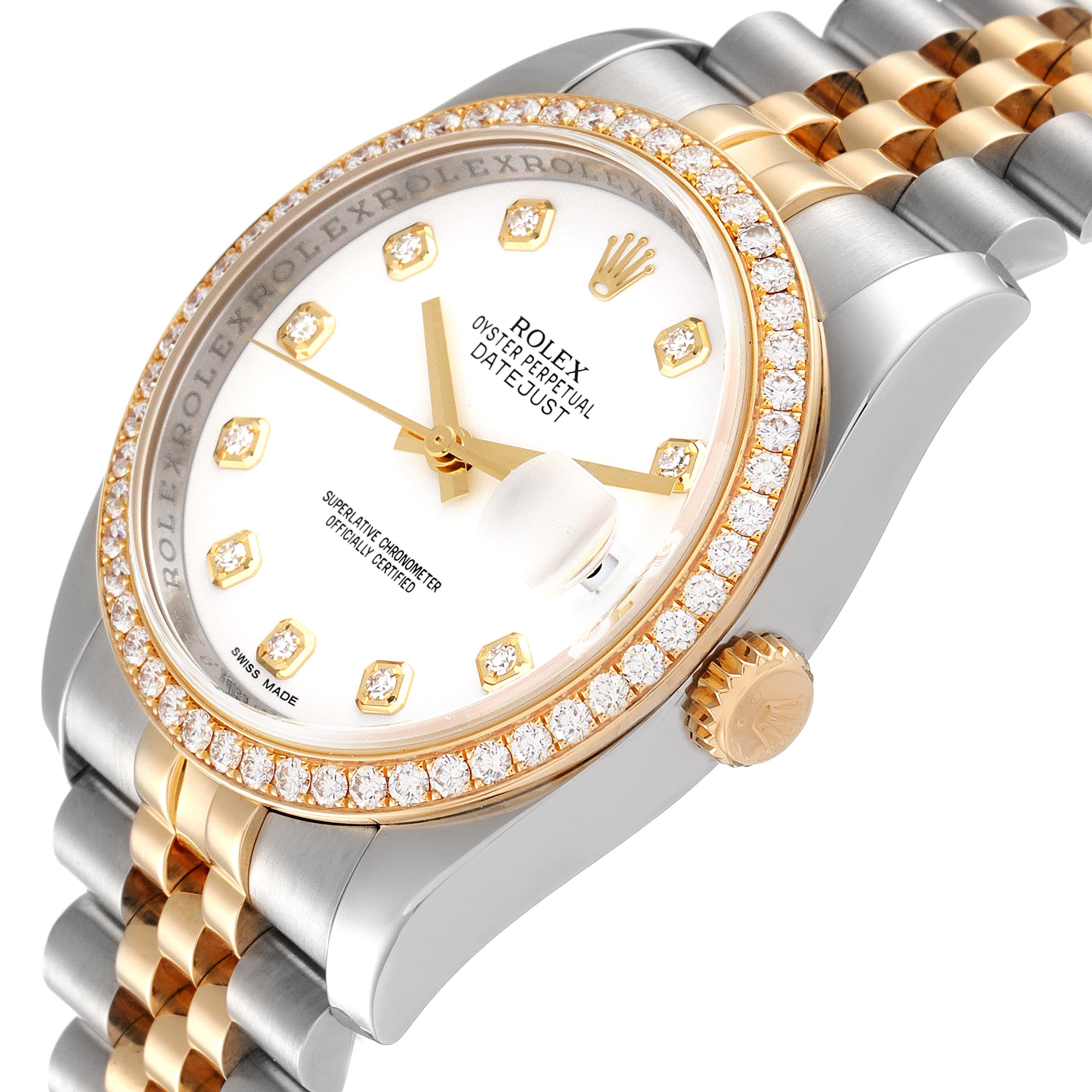 Rolex Datejust Steel Yellow Gold White Diamond Dial Mens Watch 116243