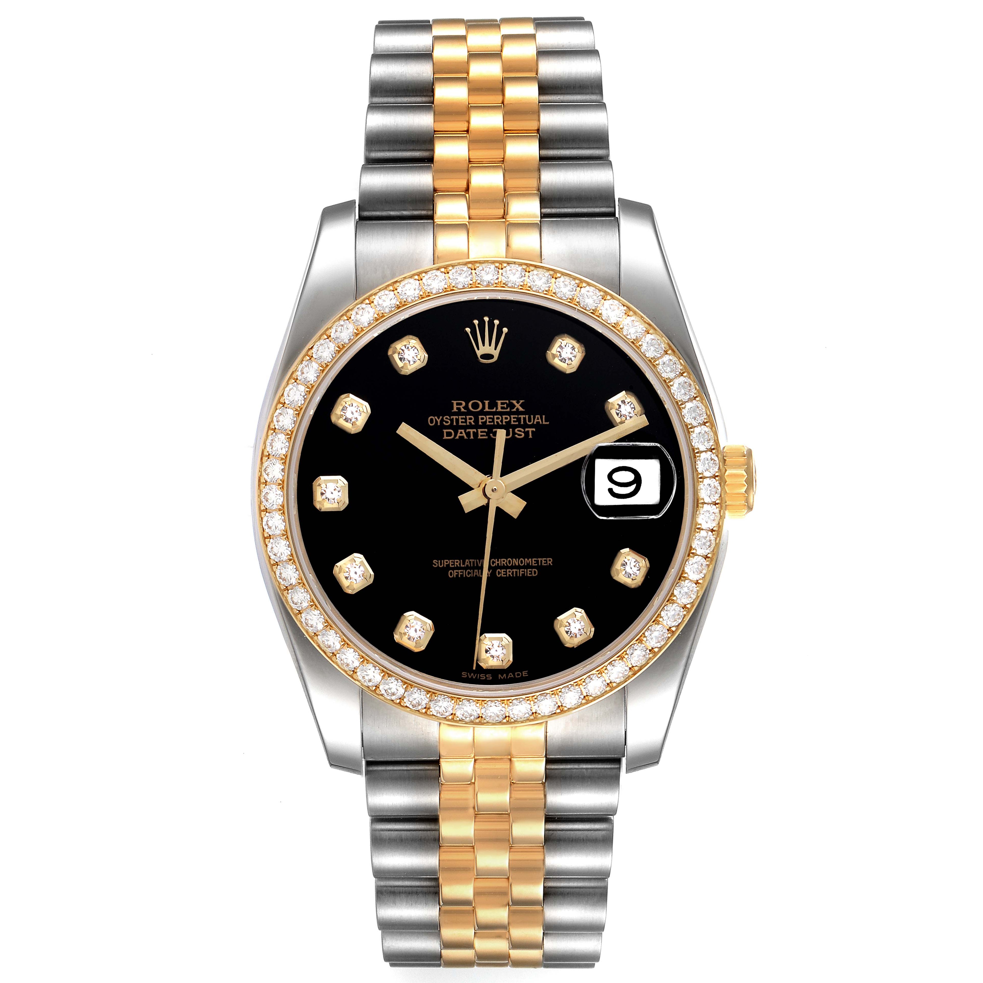 Rolex Datejust Steel Yellow Gold White Diamond Dial Mens Watch 116243 +1 Extra link
