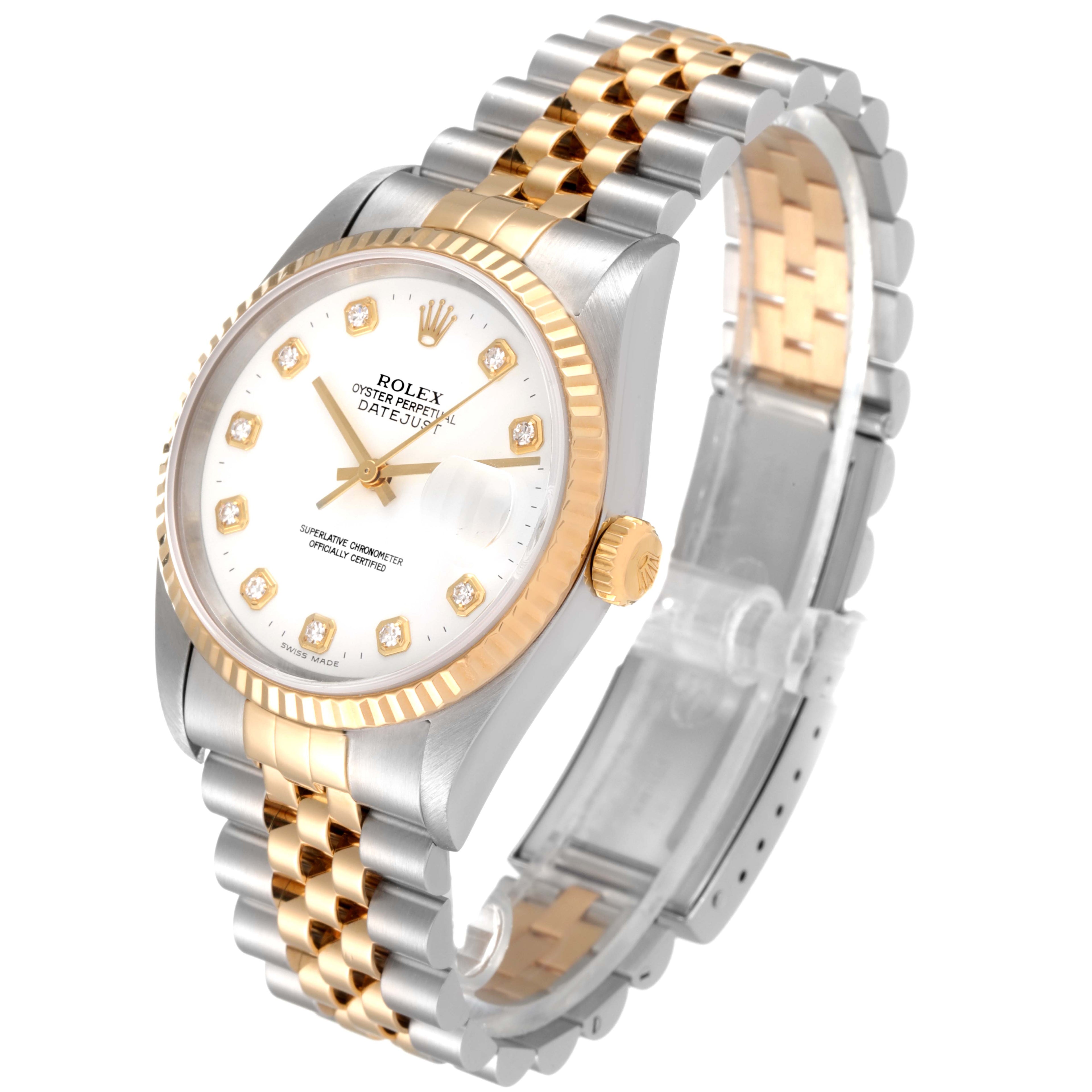 Rolex Datejust Steel Yellow Gold White Diamond Dial Watch 16233 Box Papers