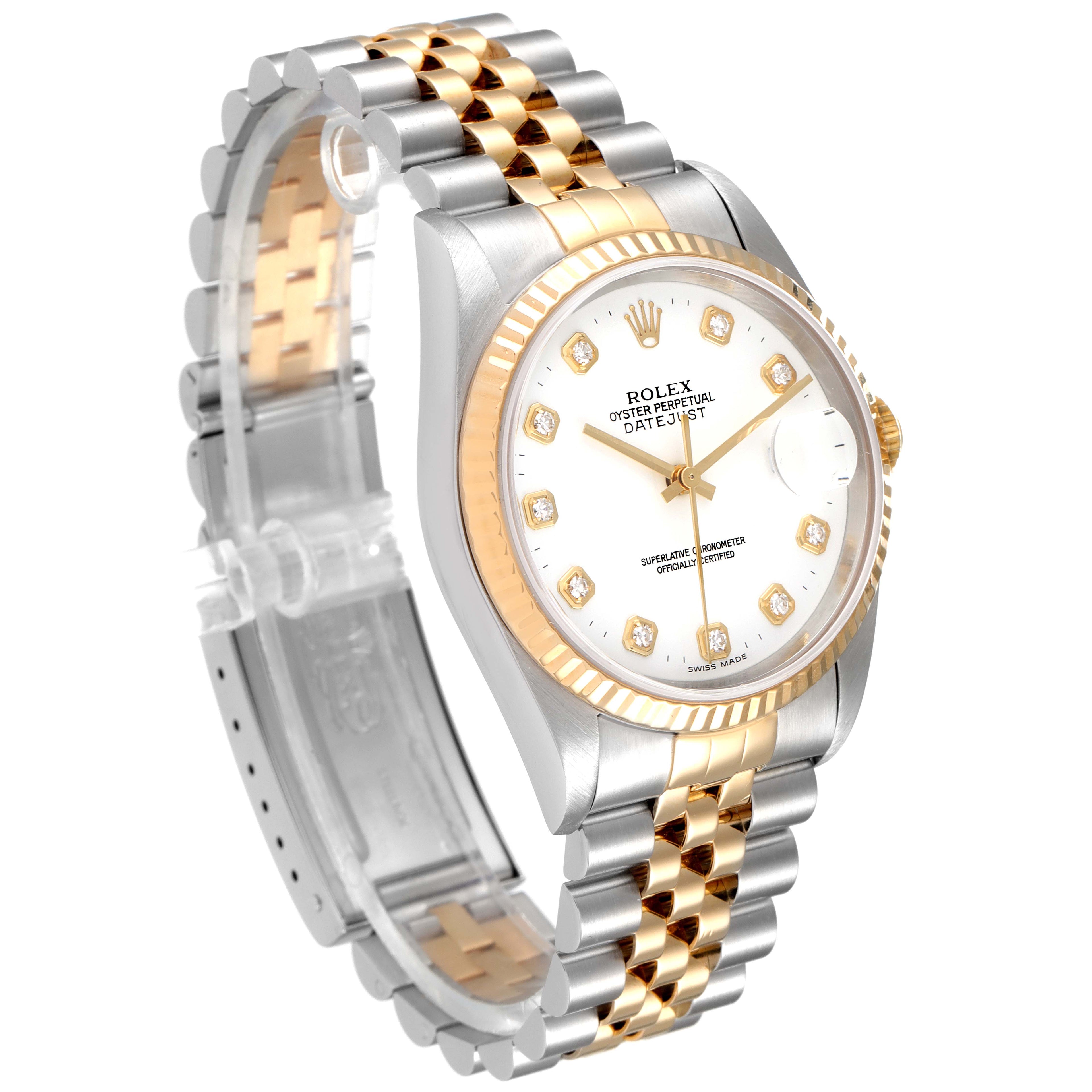 Rolex Datejust Steel Yellow Gold White Diamond Dial Watch 16233 Box Papers