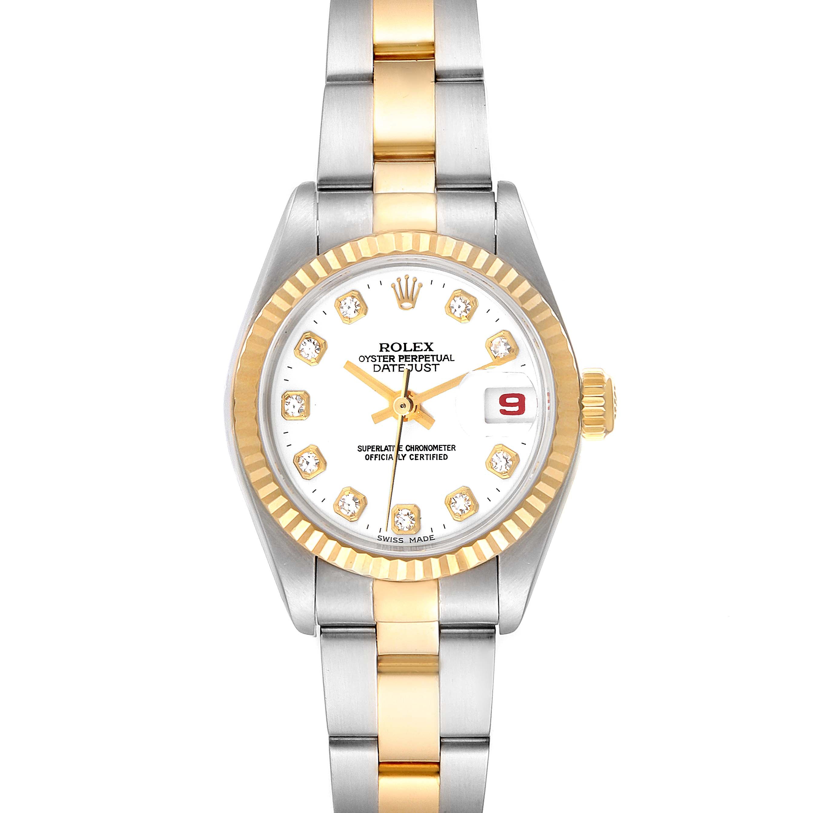 Rolex Datejust Steel Yellow Gold White Diamond Dial Watch 79173