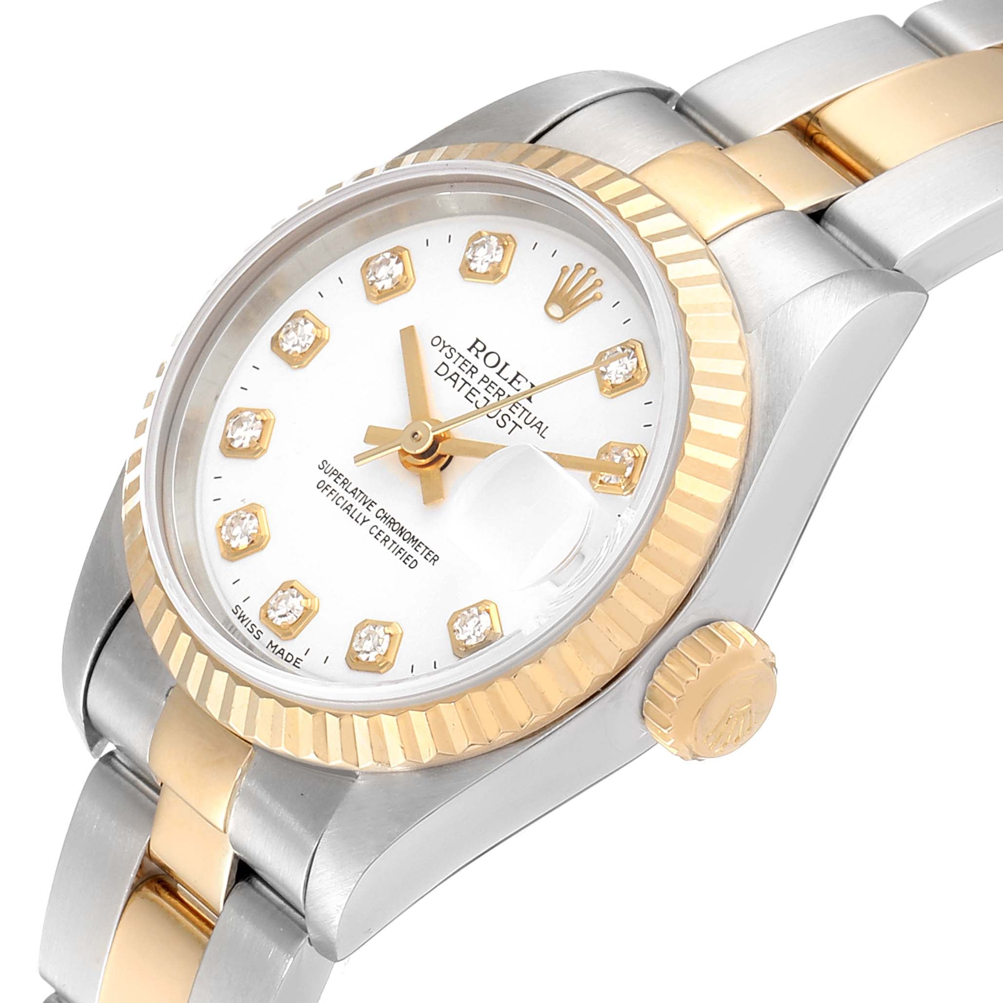 Rolex Datejust Steel Yellow Gold White Diamond Dial Watch 79173