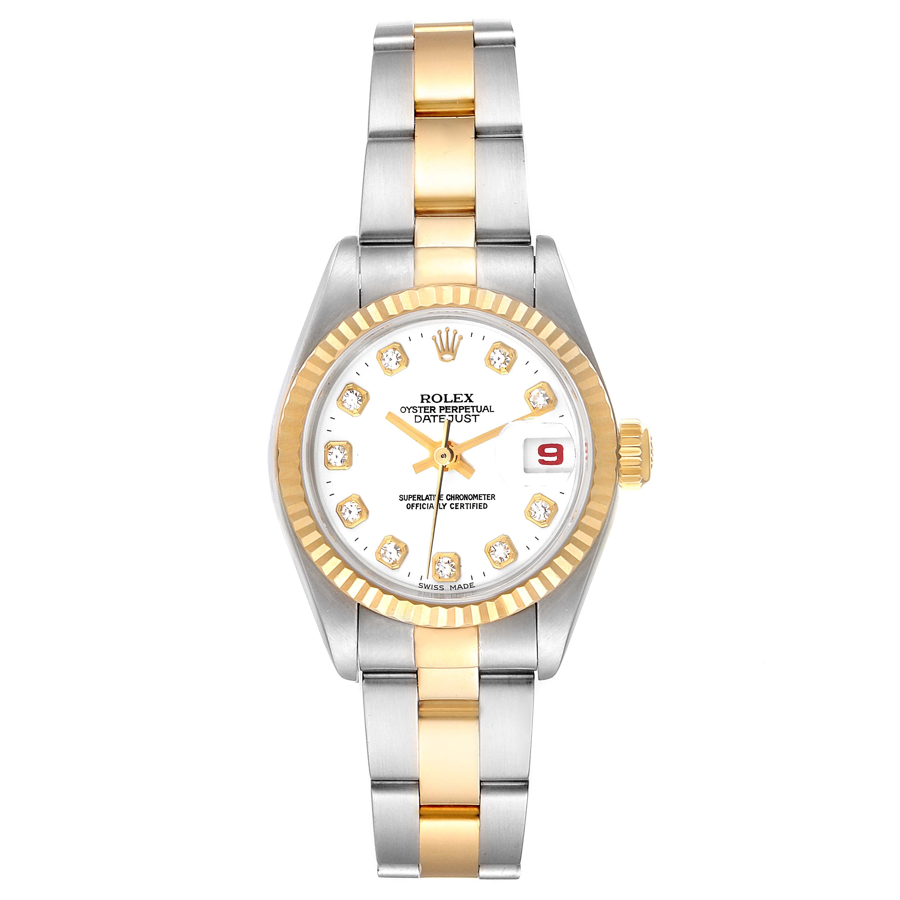 Rolex Datejust Steel Yellow Gold White Diamond Dial Watch 79173