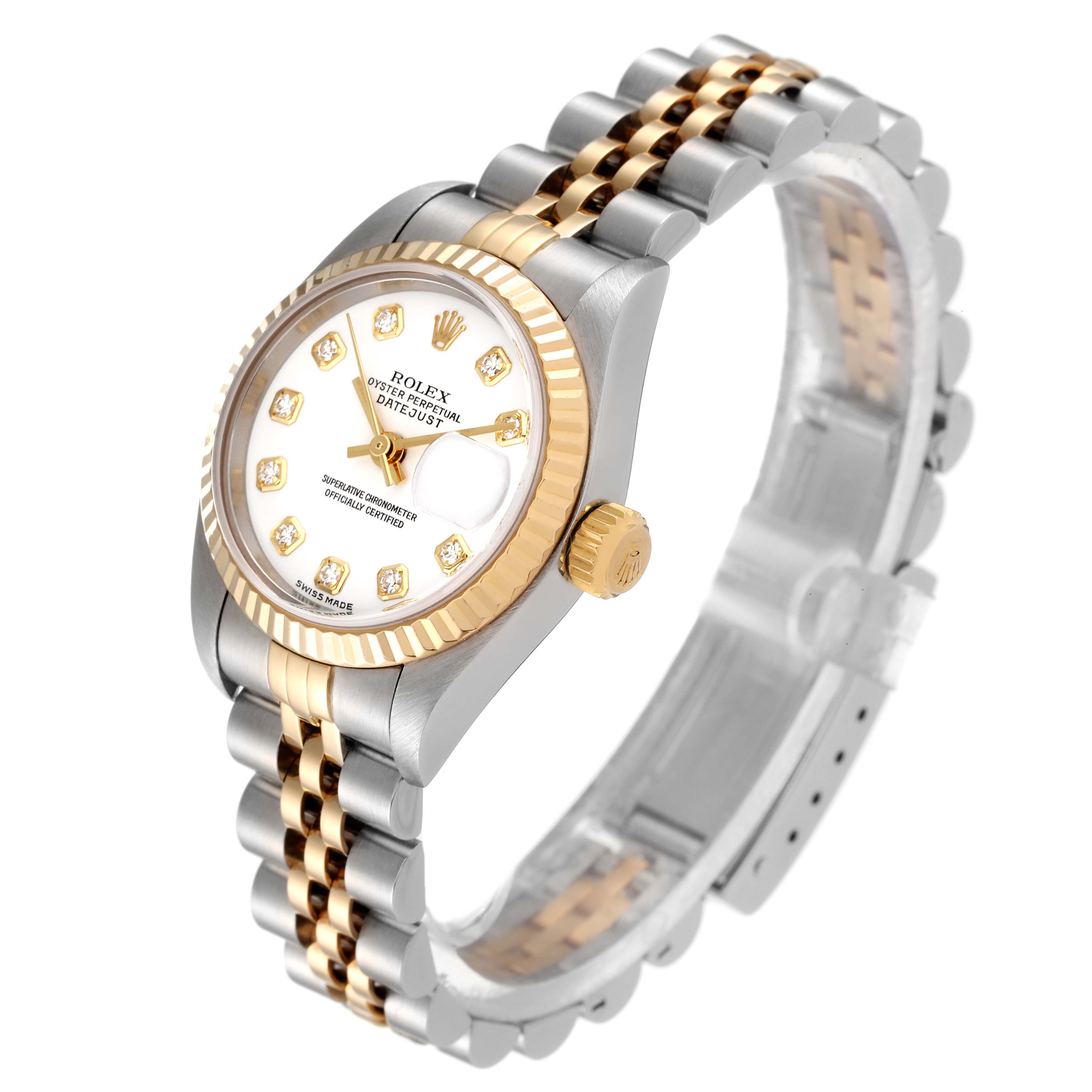 Rolex Datejust Steel Yellow Gold White Diamond Dial Watch 79173 Box Papers
