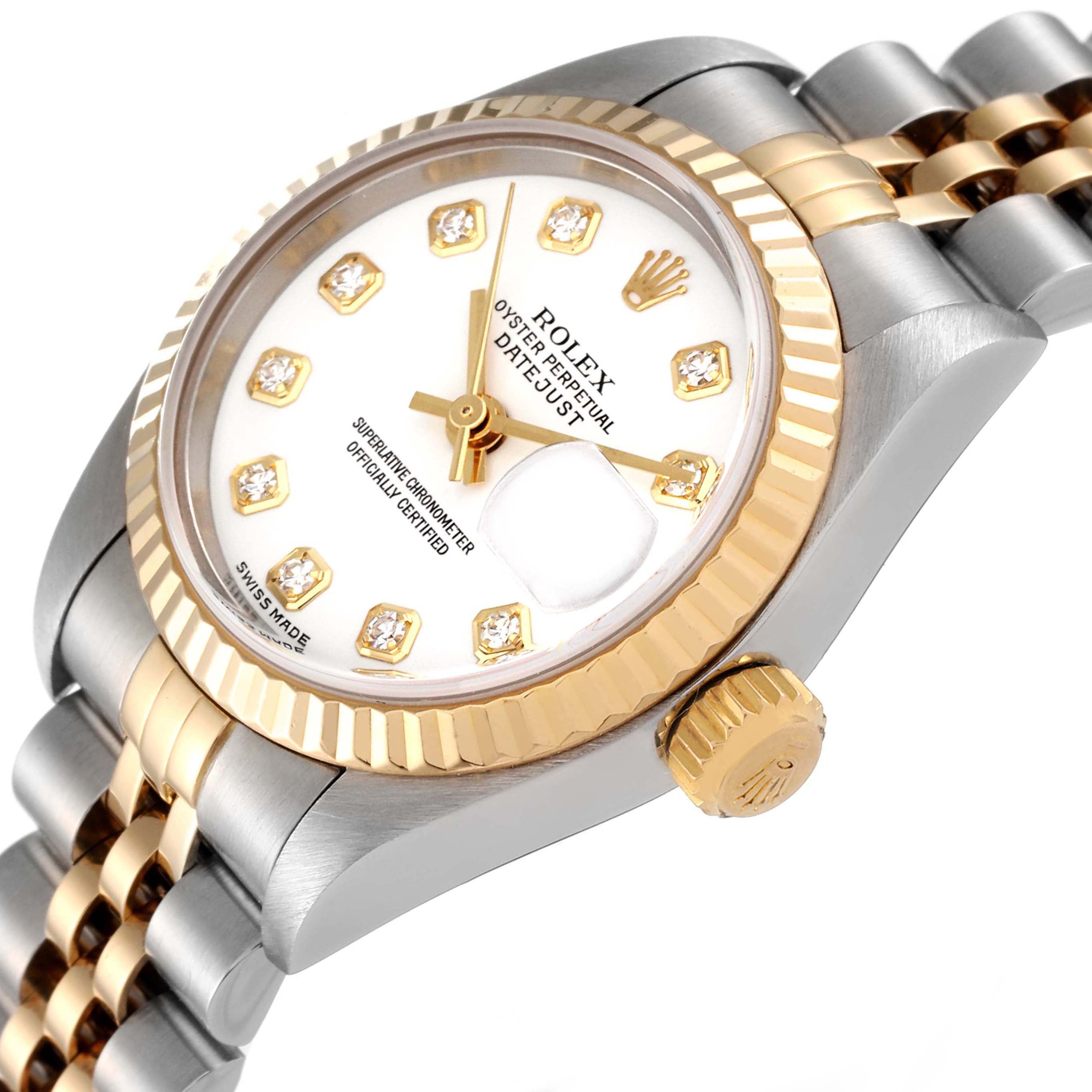 Rolex Datejust Steel Yellow Gold White Diamond Dial Watch 79173 Box Papers