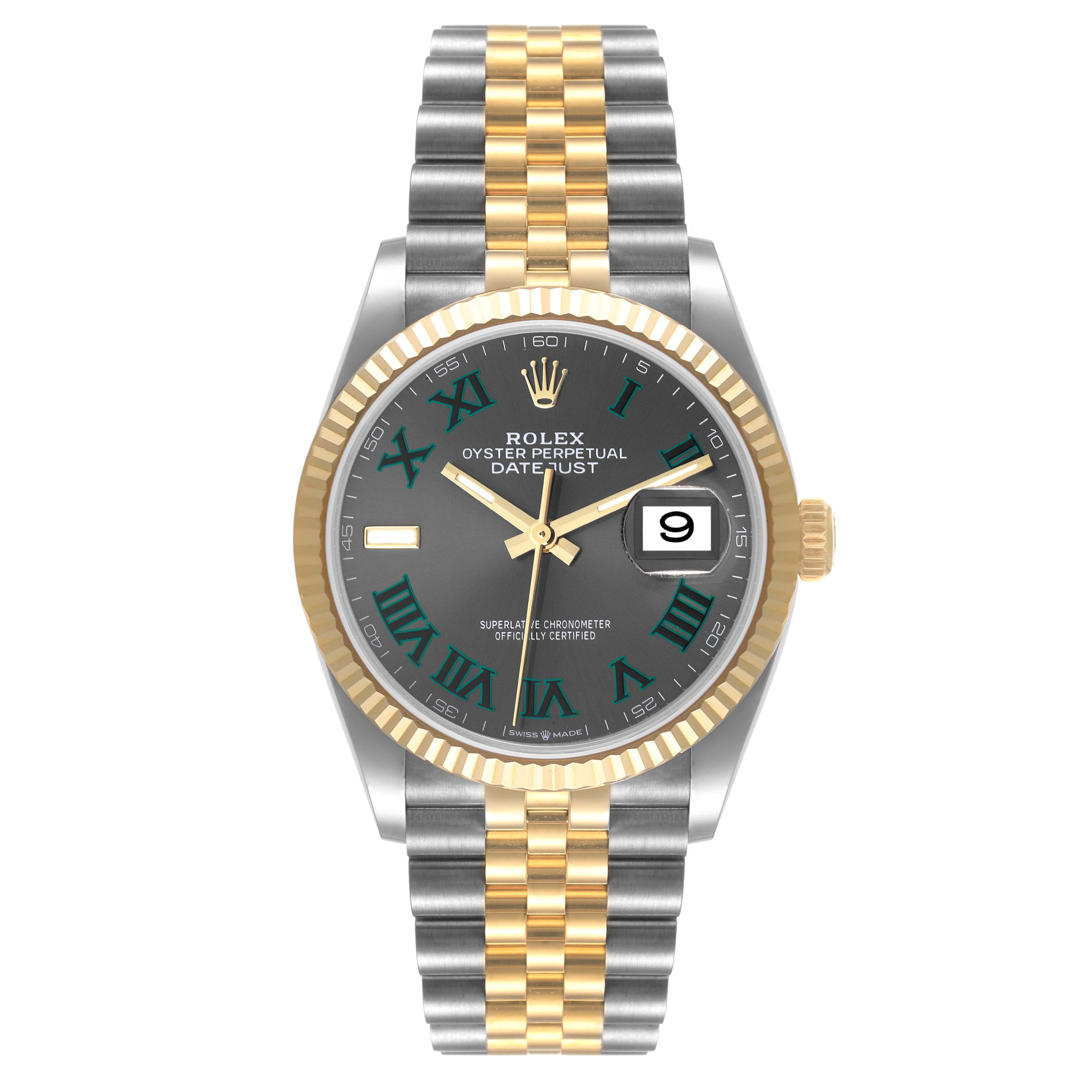 Rolex Datejust Steel Yellow Gold Wimbledon Dial Mens Watch 126233 Box Card