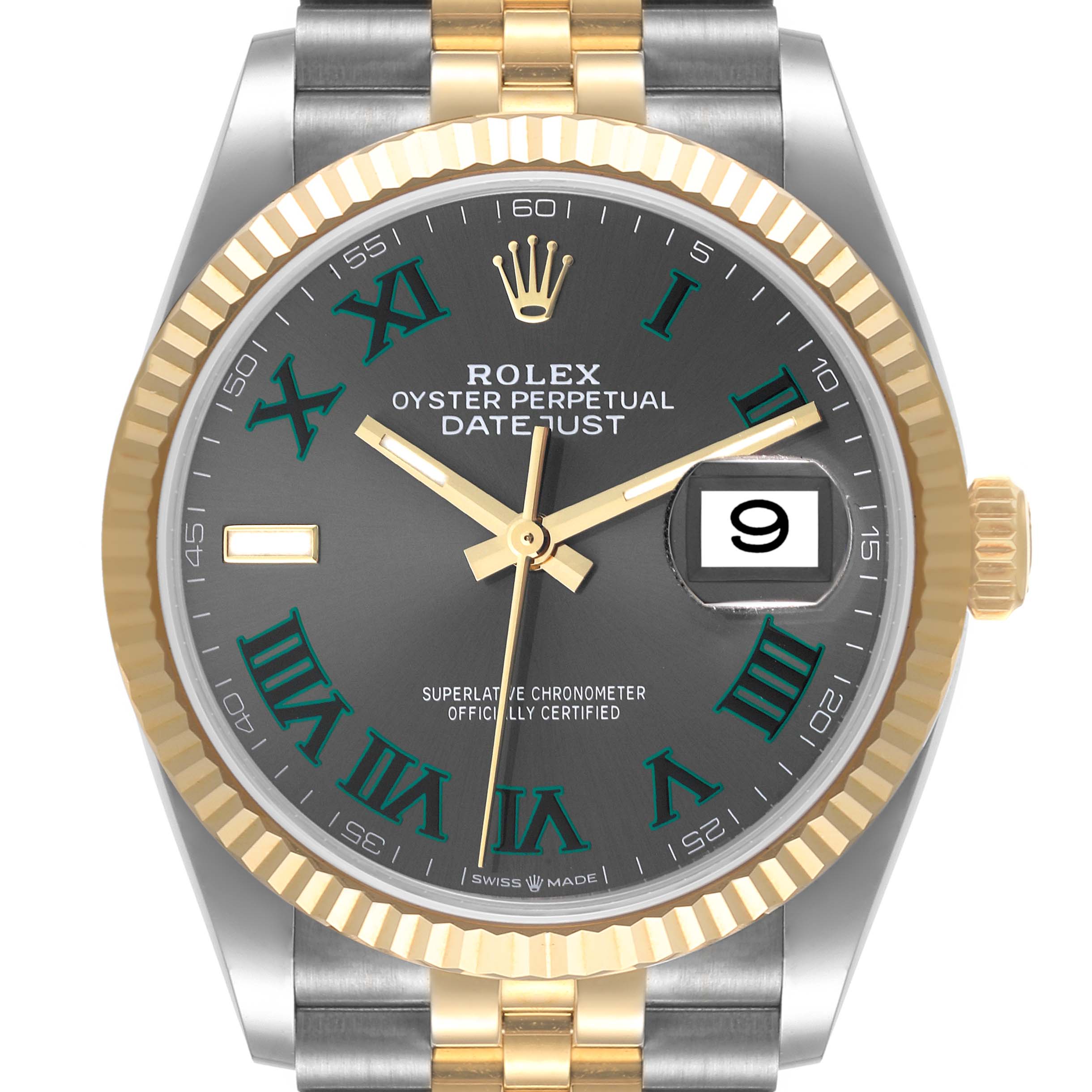 Rolex Datejust Steel Yellow Gold Wimbledon Dial Mens Watch 126233 Box Card