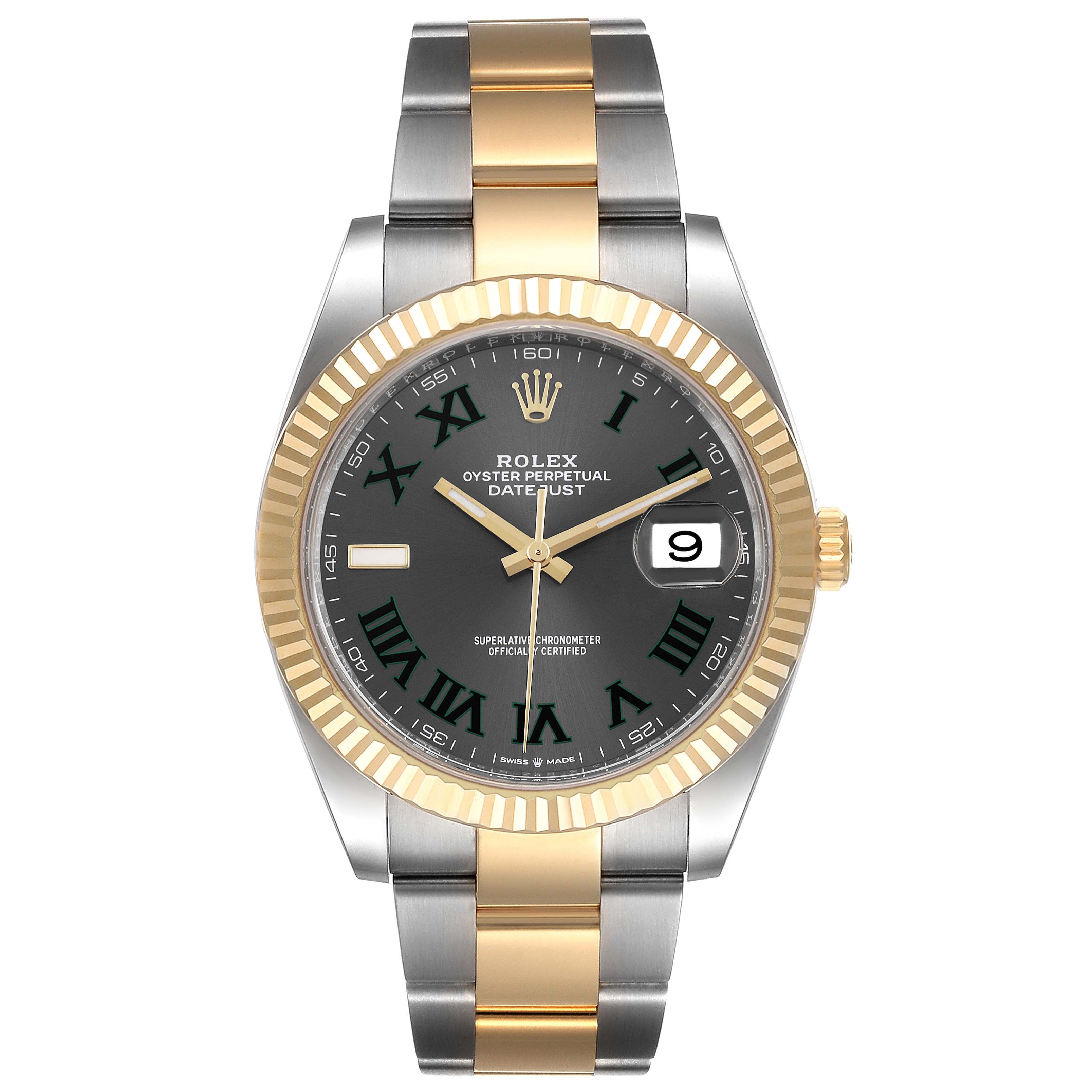Rolex Datejust Steel Yellow Gold Wimbledon Dial Mens Watch 126333 Box Card