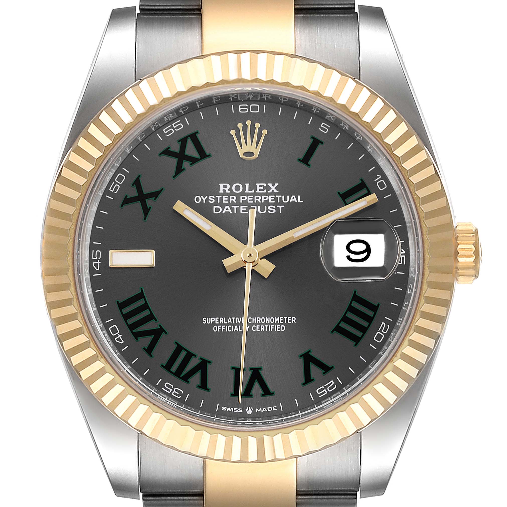 Rolex Datejust Steel Yellow Gold Wimbledon Dial Mens Watch 126333 Box Card