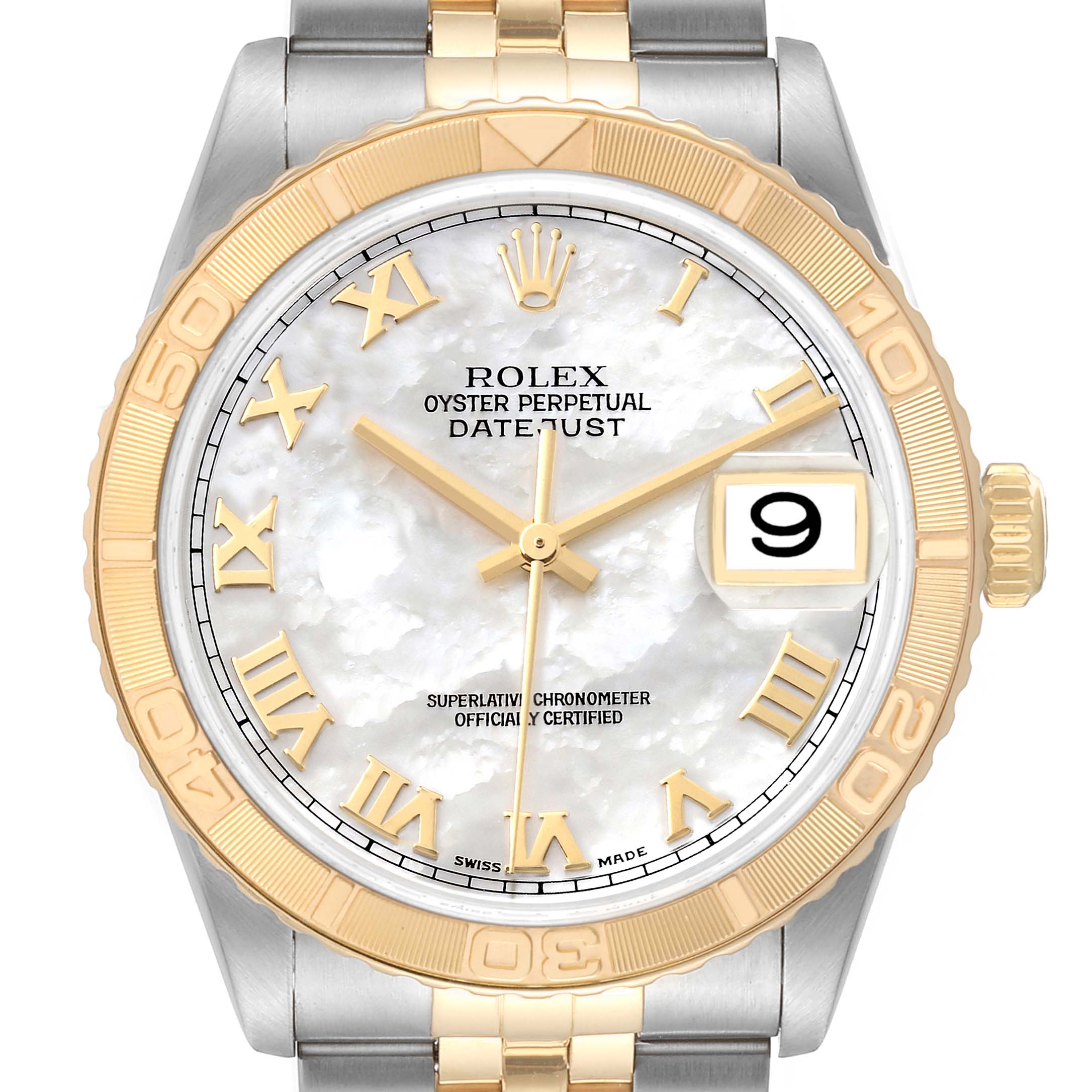 Rolex Datejust Turnograph 36 Steel Yellow Gold MOP Dial Mens Watch 16263