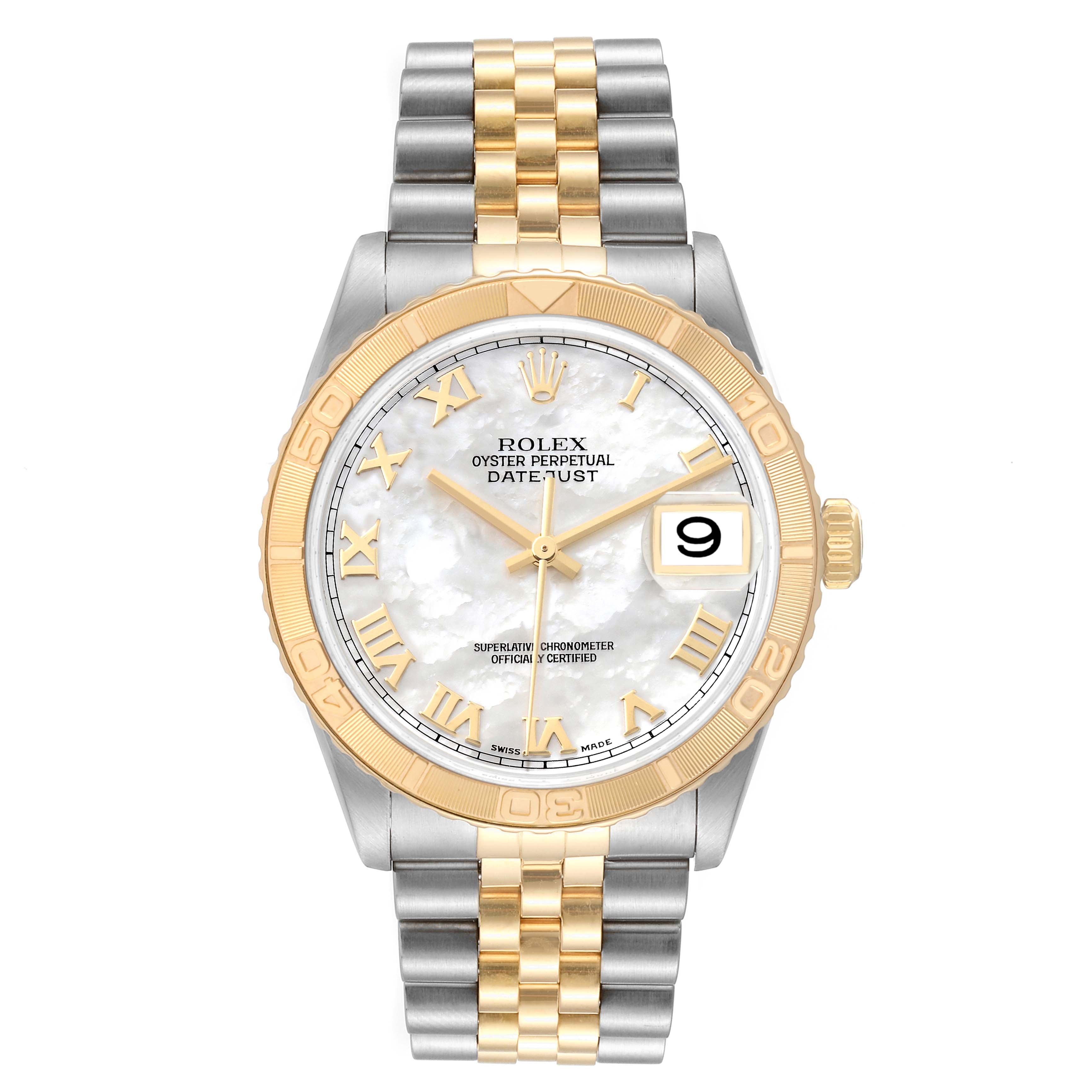 Rolex Datejust Turnograph 36 Steel Yellow Gold MOP Dial Mens Watch 16263