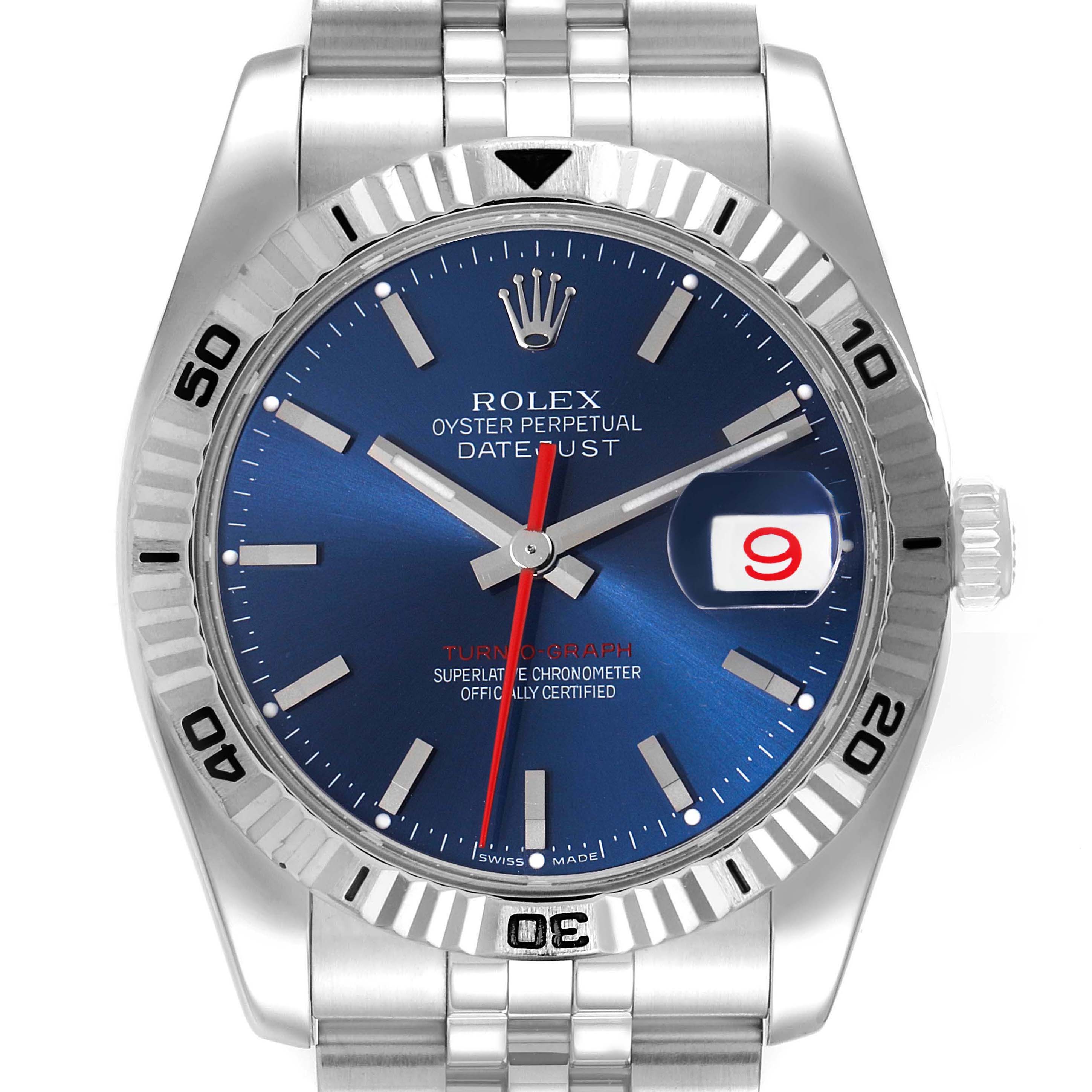 Rolex Datejust Turnograph Blue Dial Jubilee Bracelet Steel Mens Watch 116264