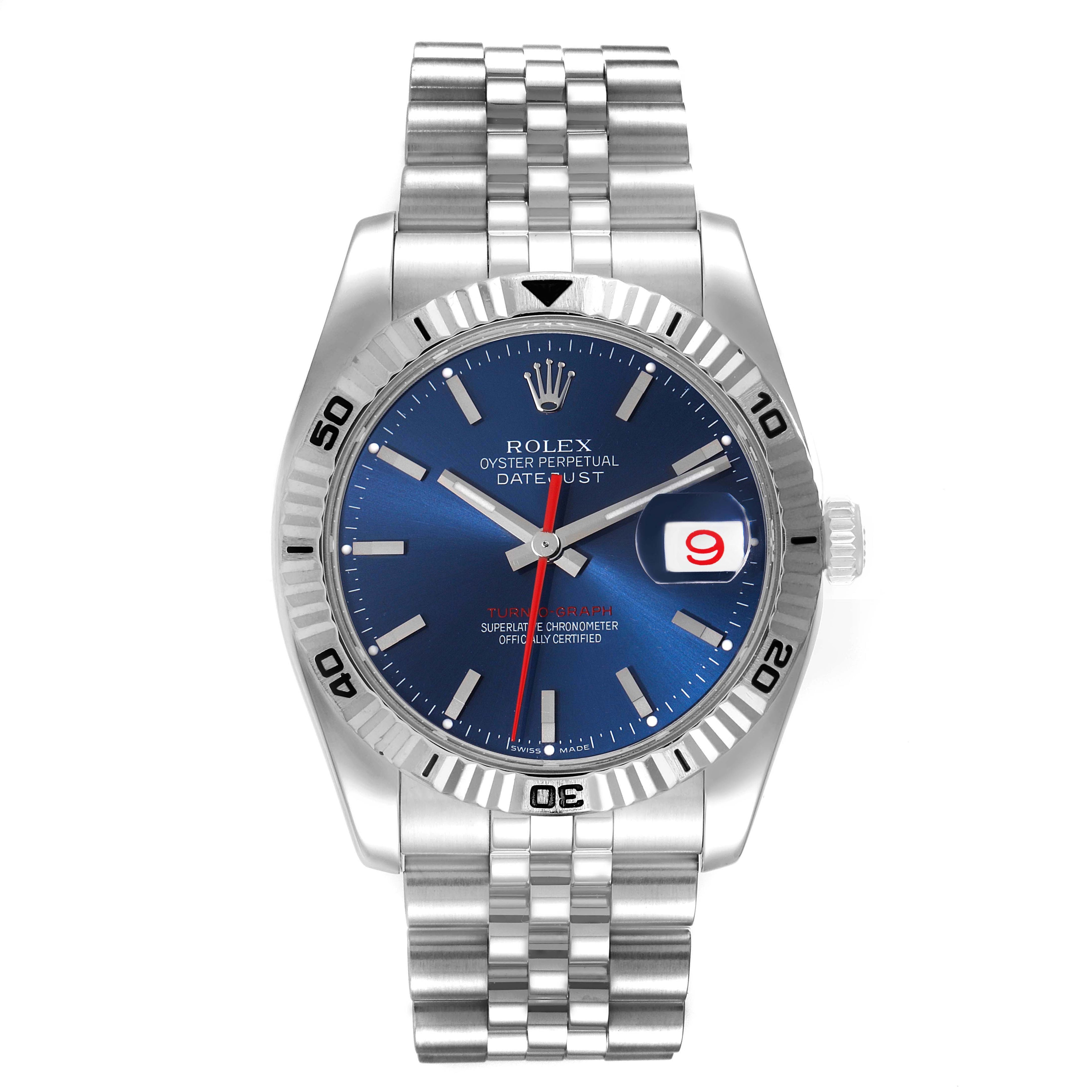 Rolex Datejust Turnograph Blue Dial Jubilee Bracelet Steel Mens Watch 116264