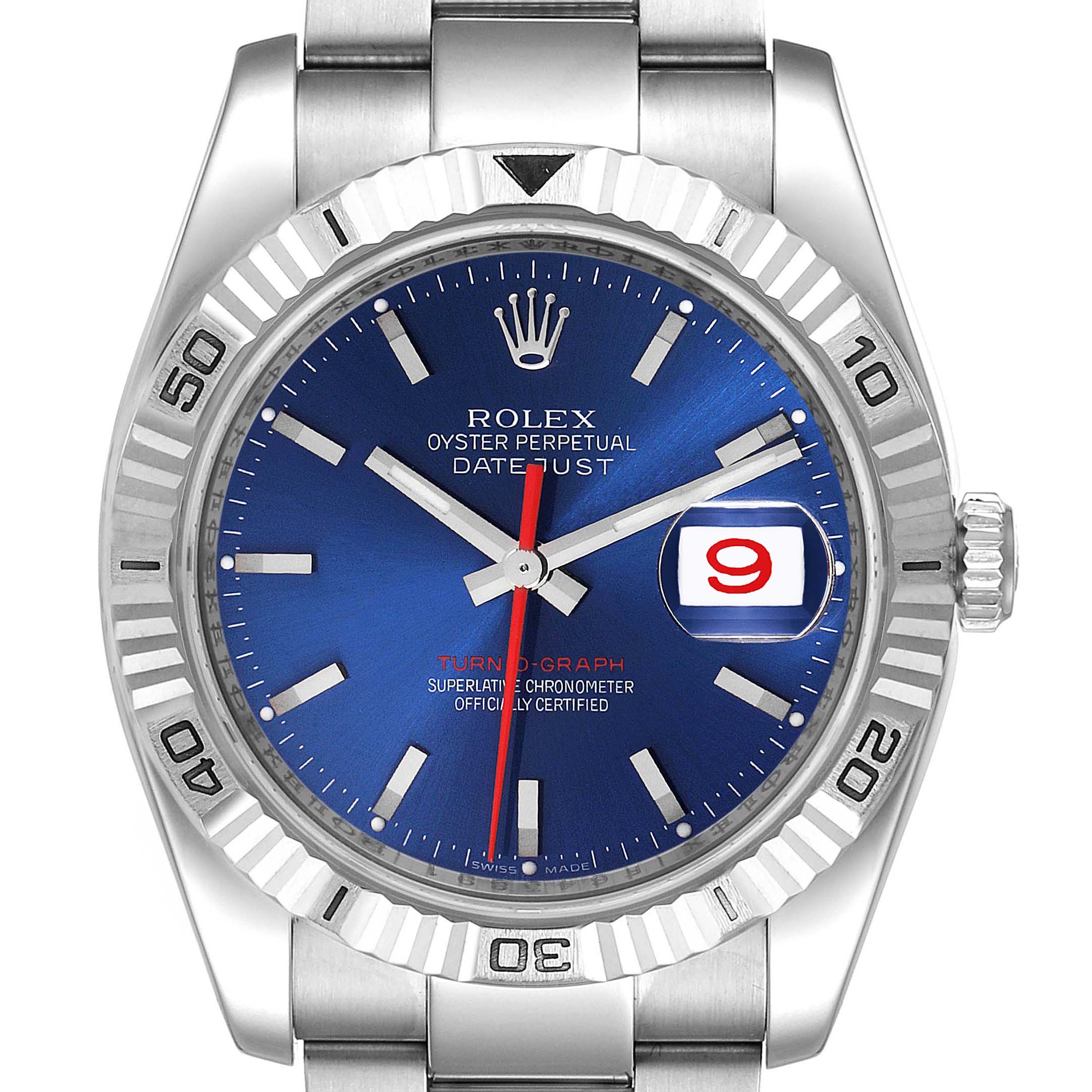 Rolex Datejust Turnograph Blue Dial Oyster Bracelet Steel Mens Watch 116264