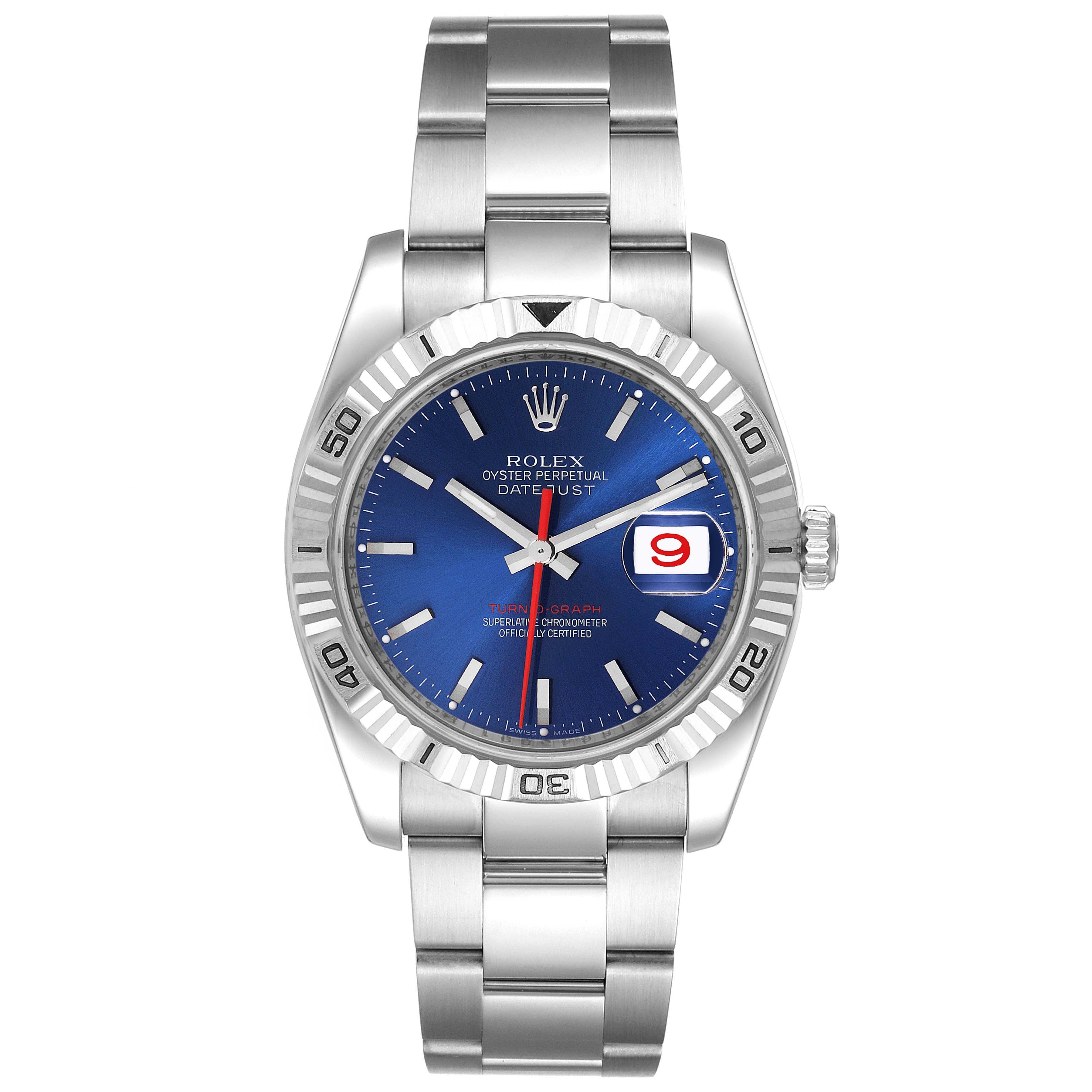 Rolex Datejust Turnograph Blue Dial Oyster Bracelet Steel Mens Watch 116264