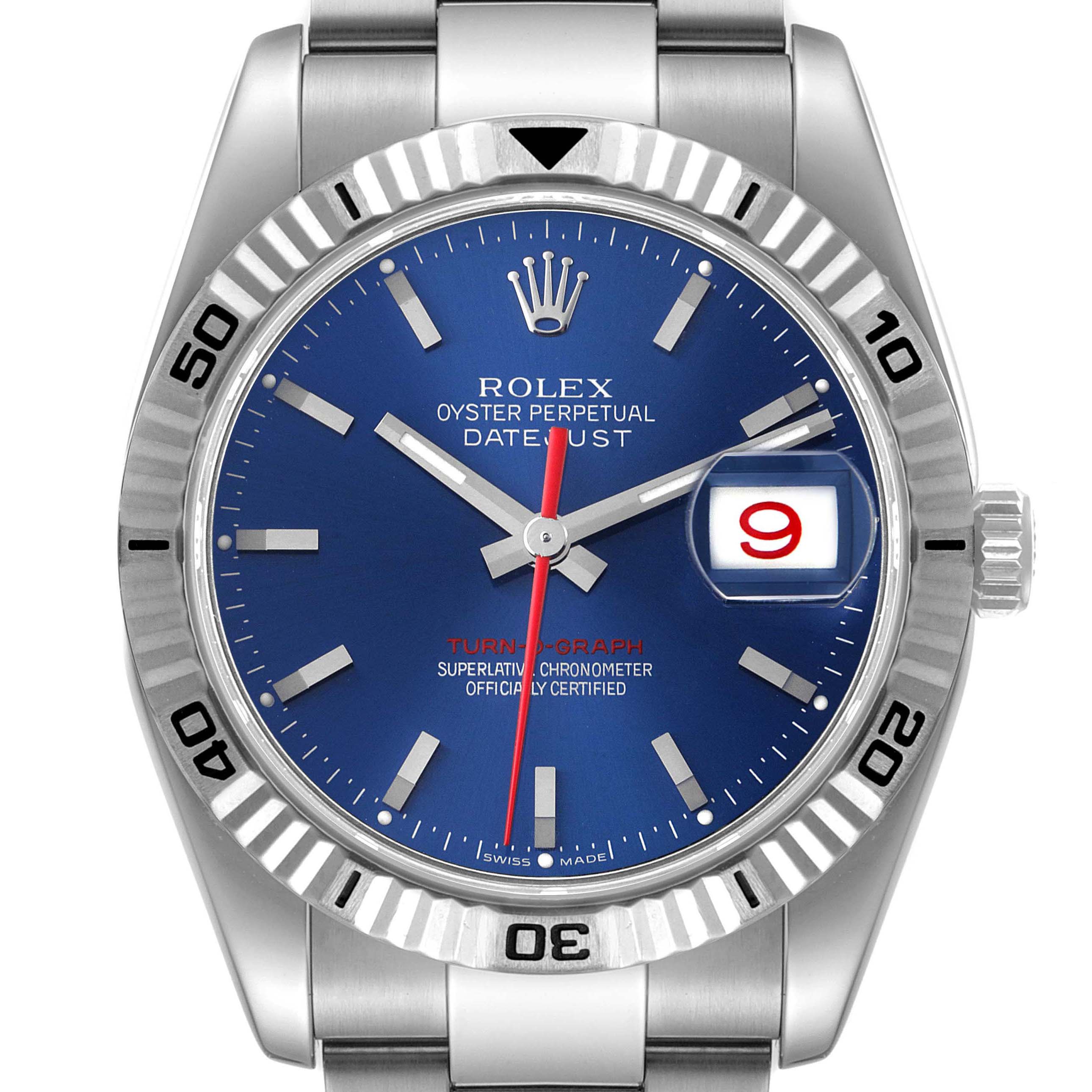 Rolex Datejust Turnograph Blue Dial Steel Mens Watch 116264 Box