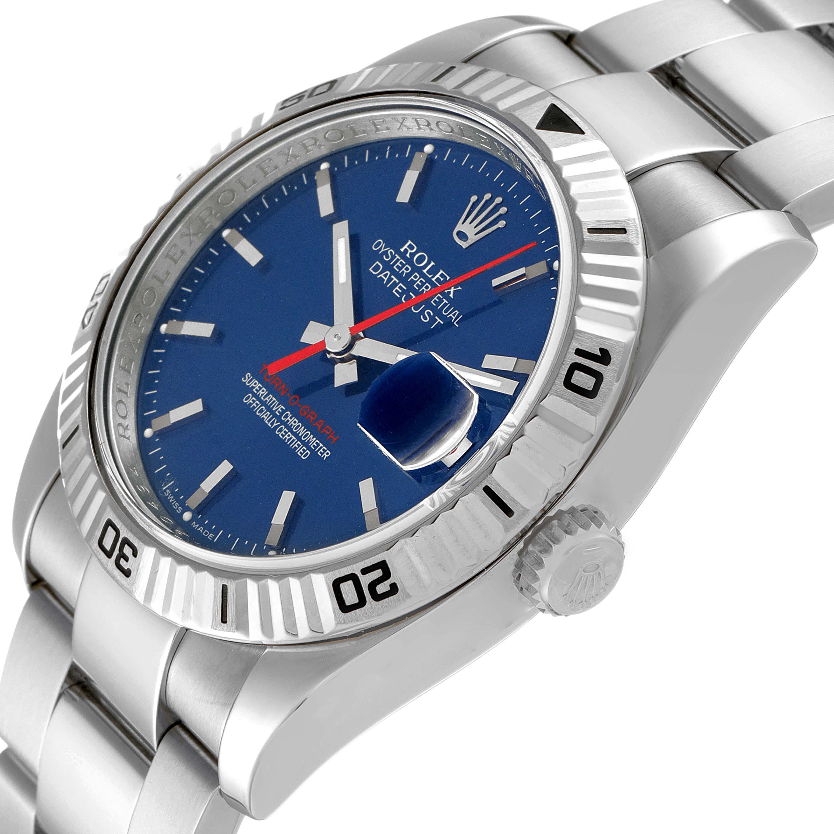Rolex Datejust Turnograph Blue Dial Steel Mens Watch 116264 Box