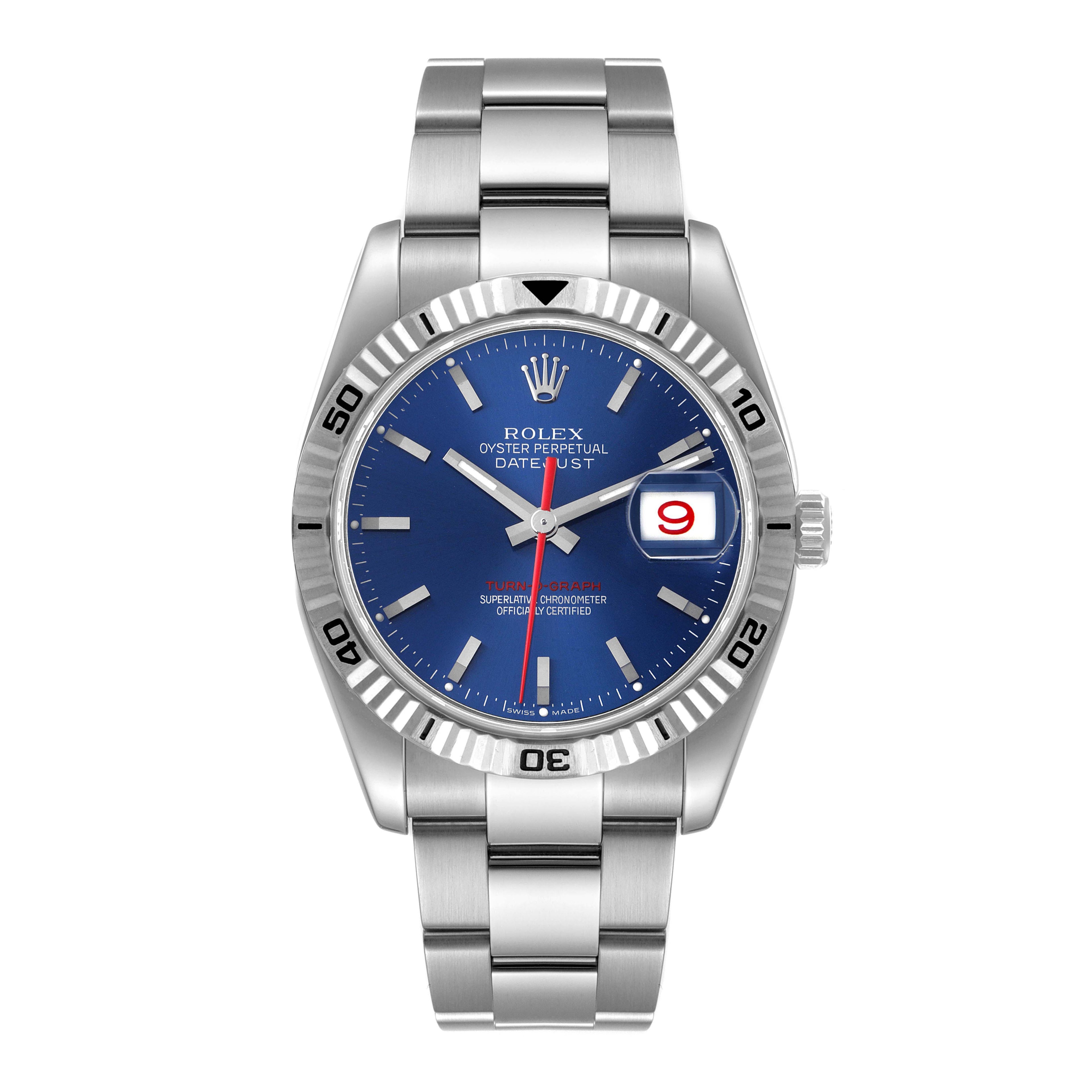 Rolex Datejust Turnograph Blue Dial Steel Mens Watch 116264 Box