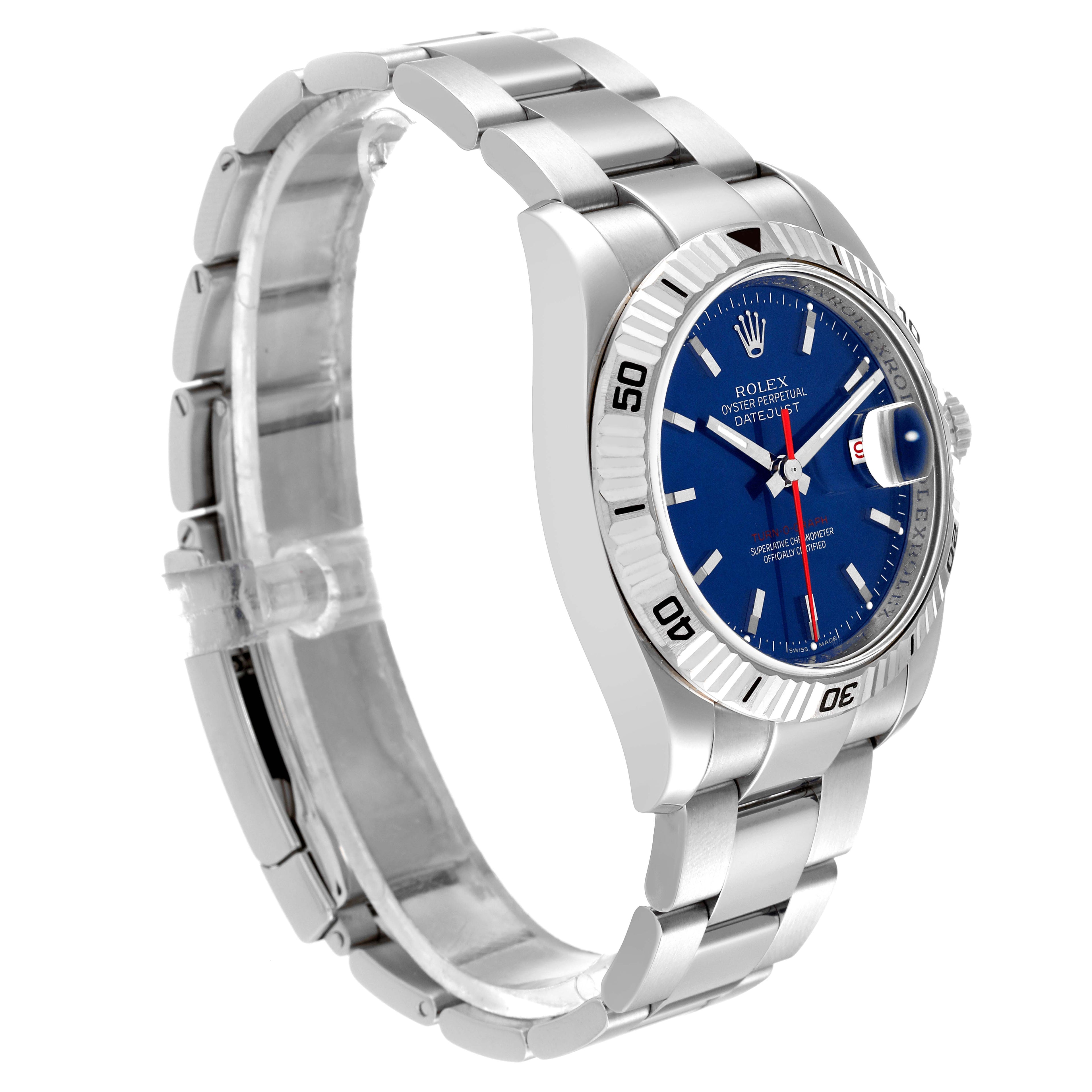 Rolex Datejust Turnograph Blue Dial Steel Mens Watch 116264 Box Card