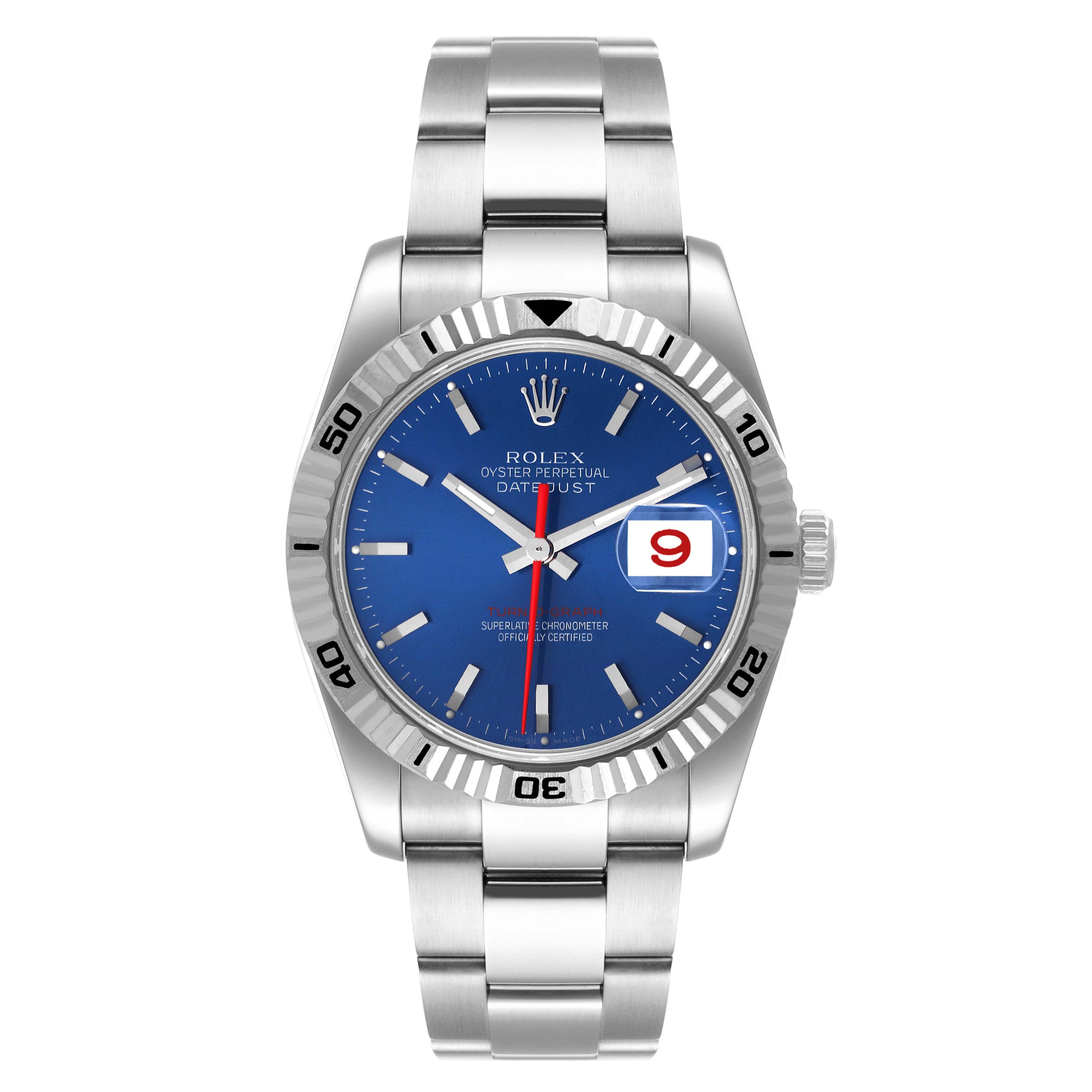 Rolex Datejust Turnograph Blue Dial Steel Mens Watch 116264 Box Card