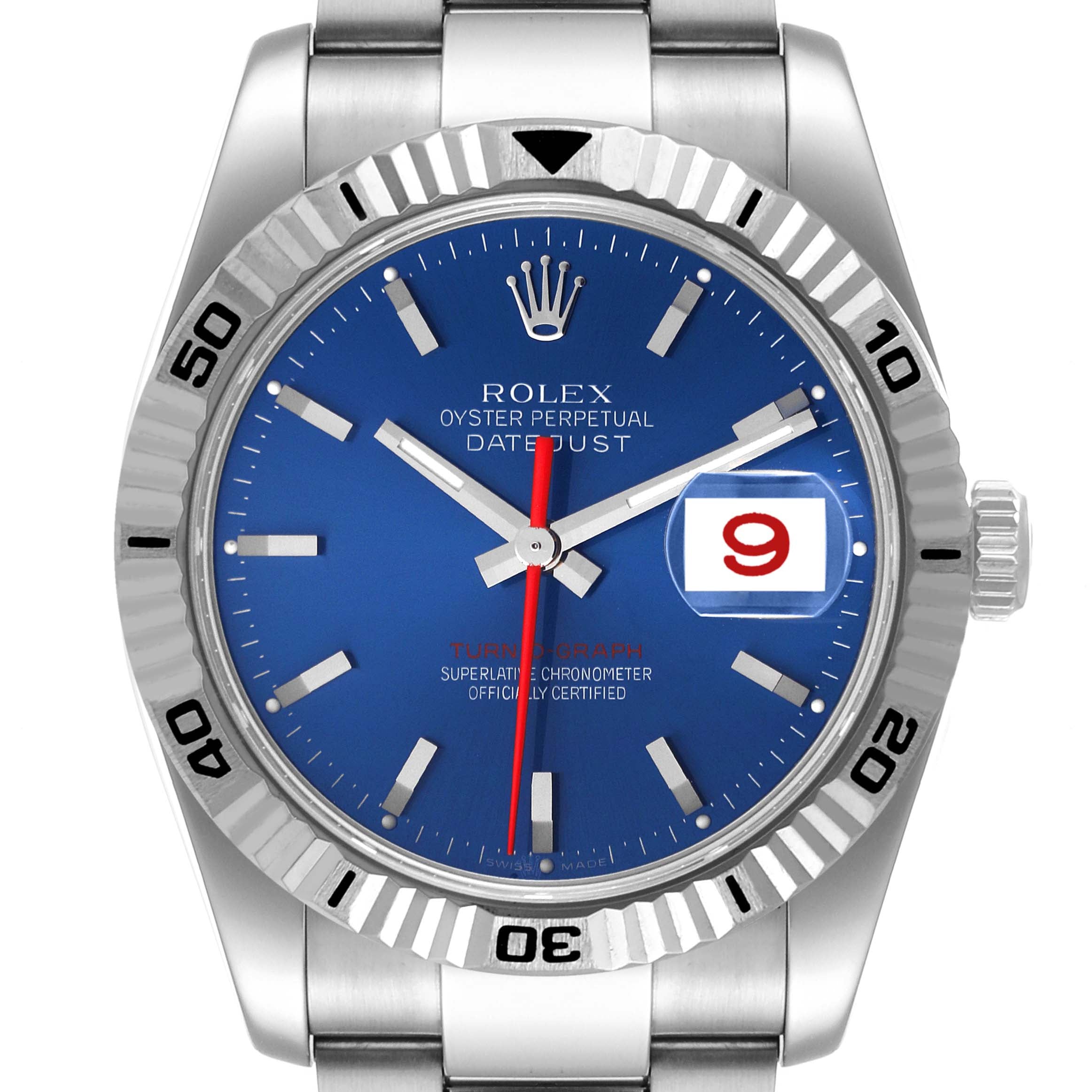 Rolex Datejust Turnograph Blue Dial Steel Mens Watch 116264 Box Card