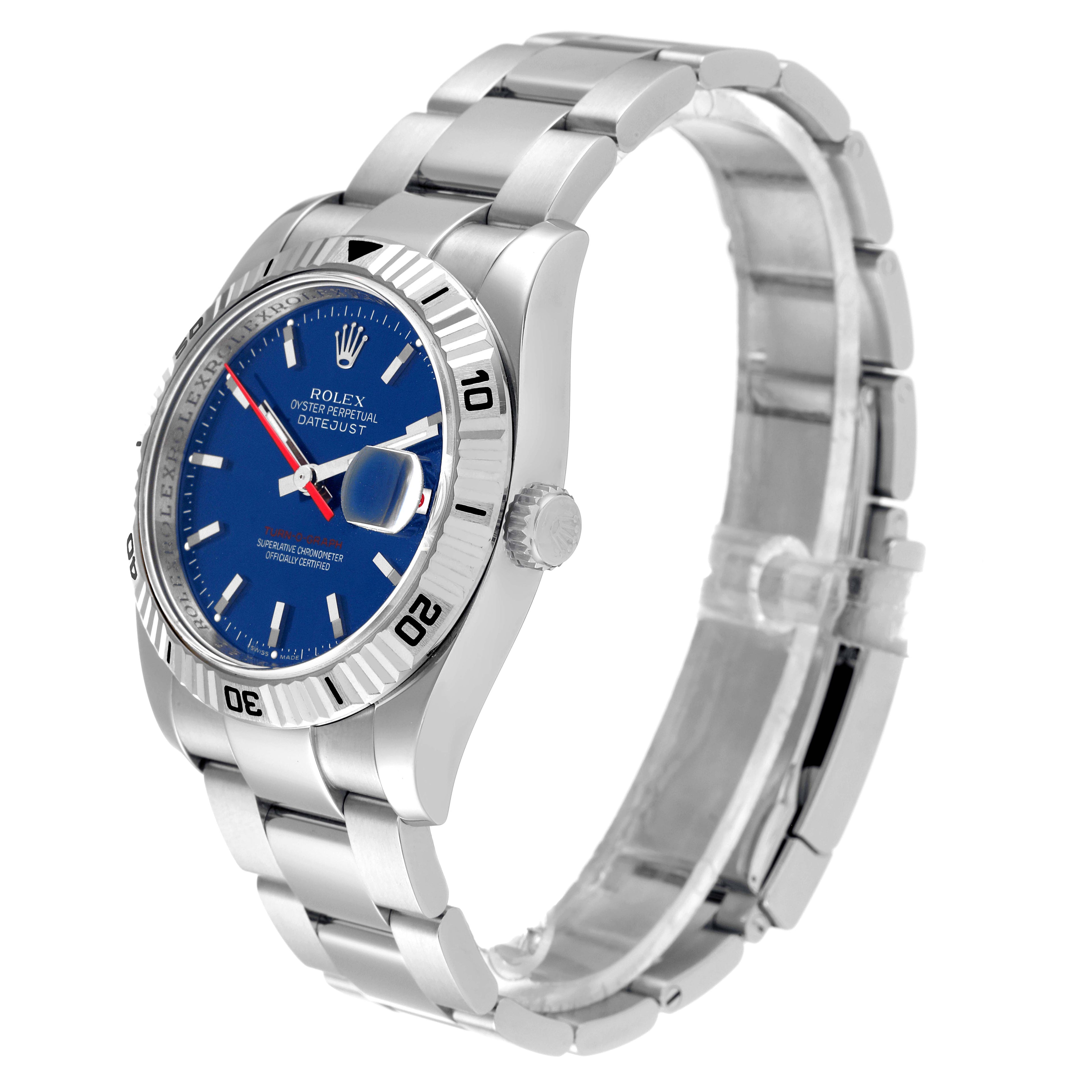 Rolex Datejust Turnograph Blue Dial Steel Mens Watch 116264 Box Card