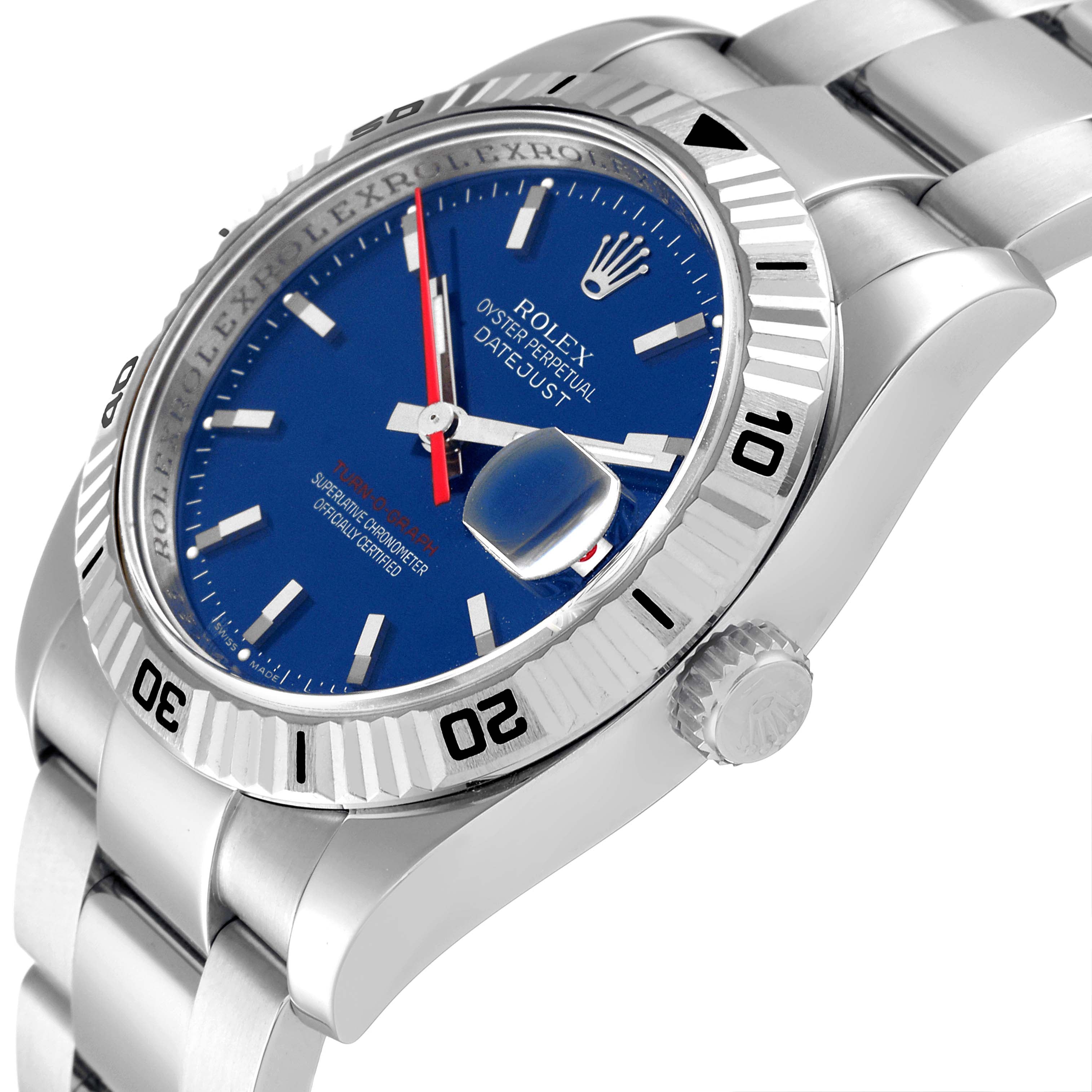 Rolex Datejust Turnograph Blue Dial Steel Mens Watch 116264 Box Card