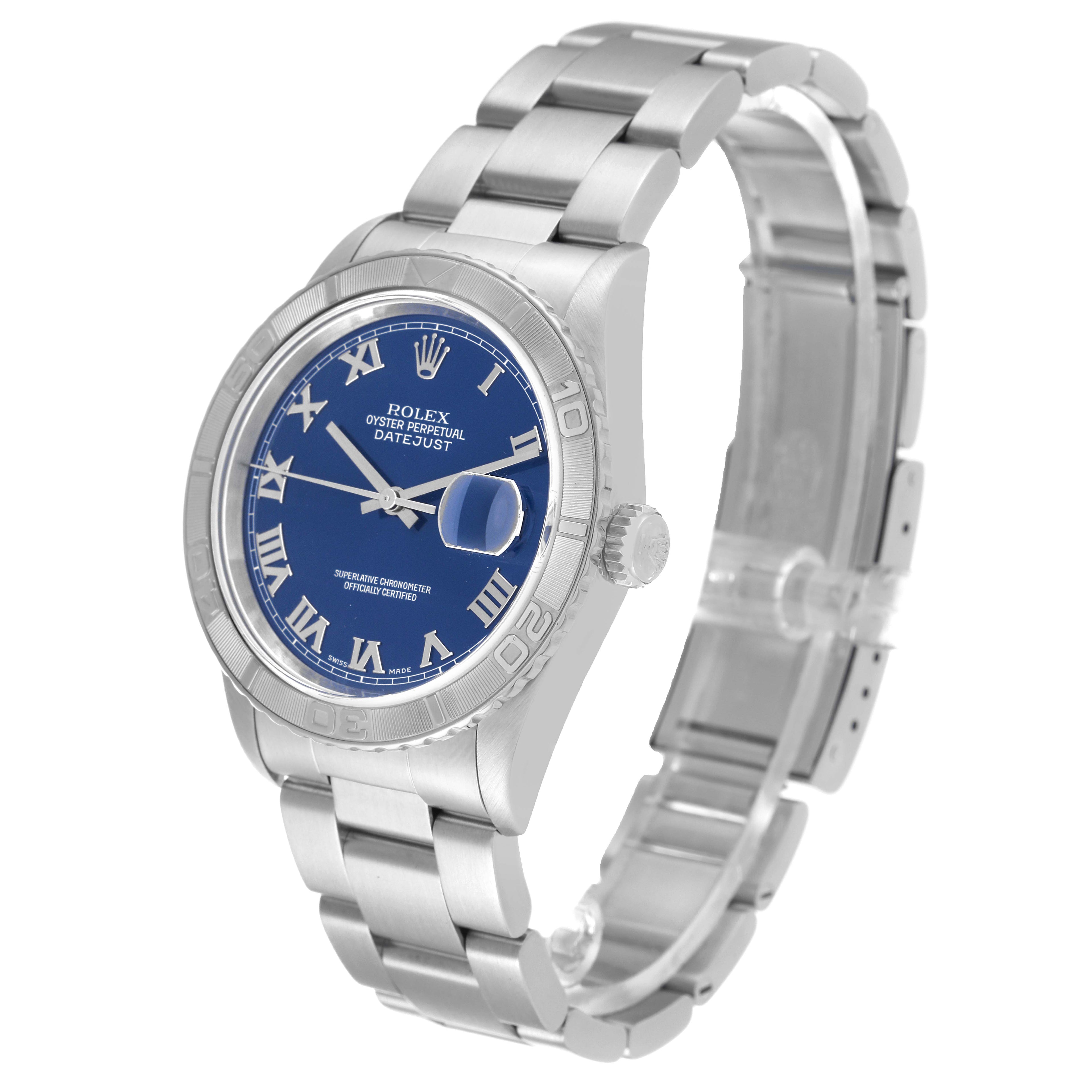 Rolex Datejust Turnograph Steel White Gold Blue Dial Mens Watch 16264 Papers