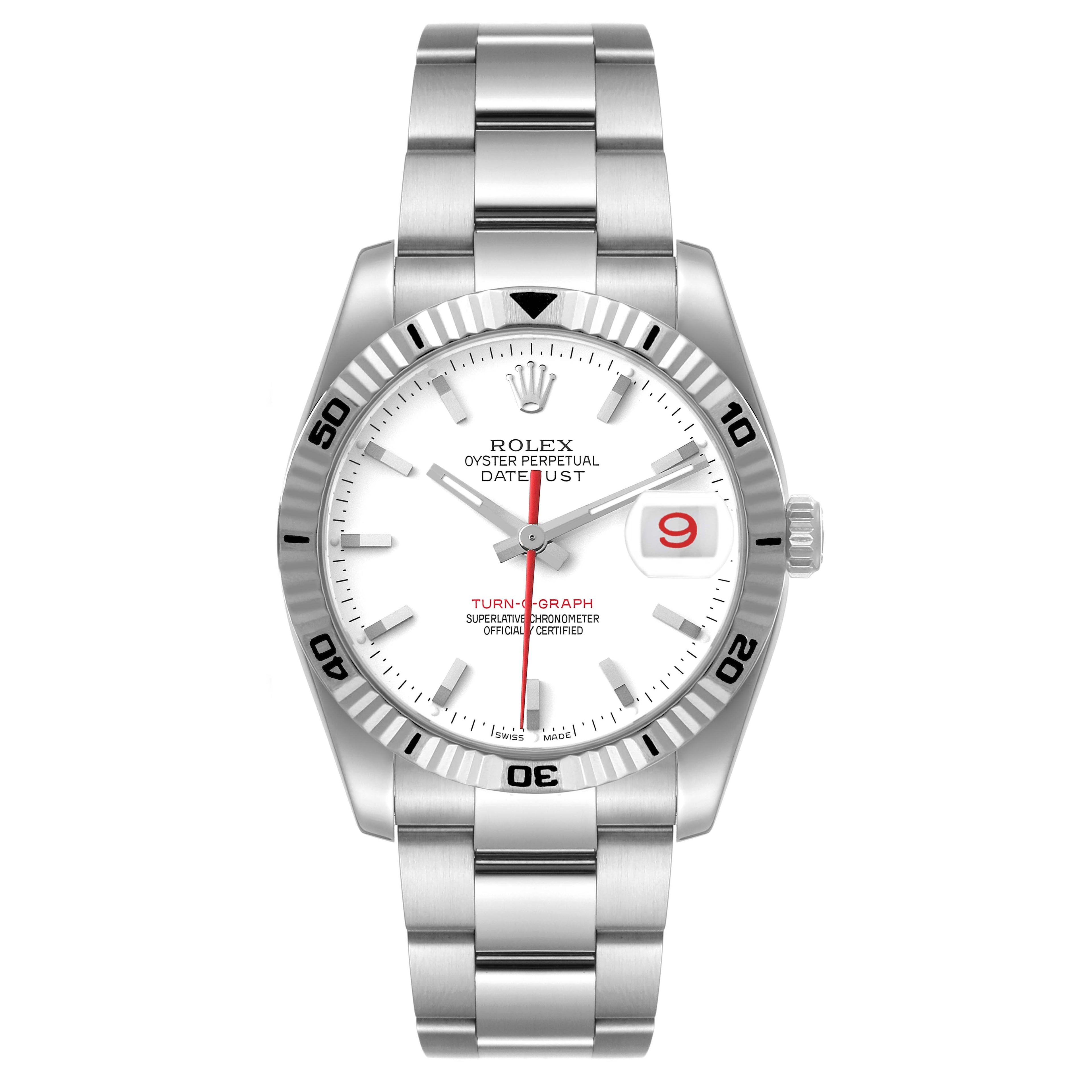 Rolex Datejust Turnograph Steel White Gold White Dial Mens Watch 116264