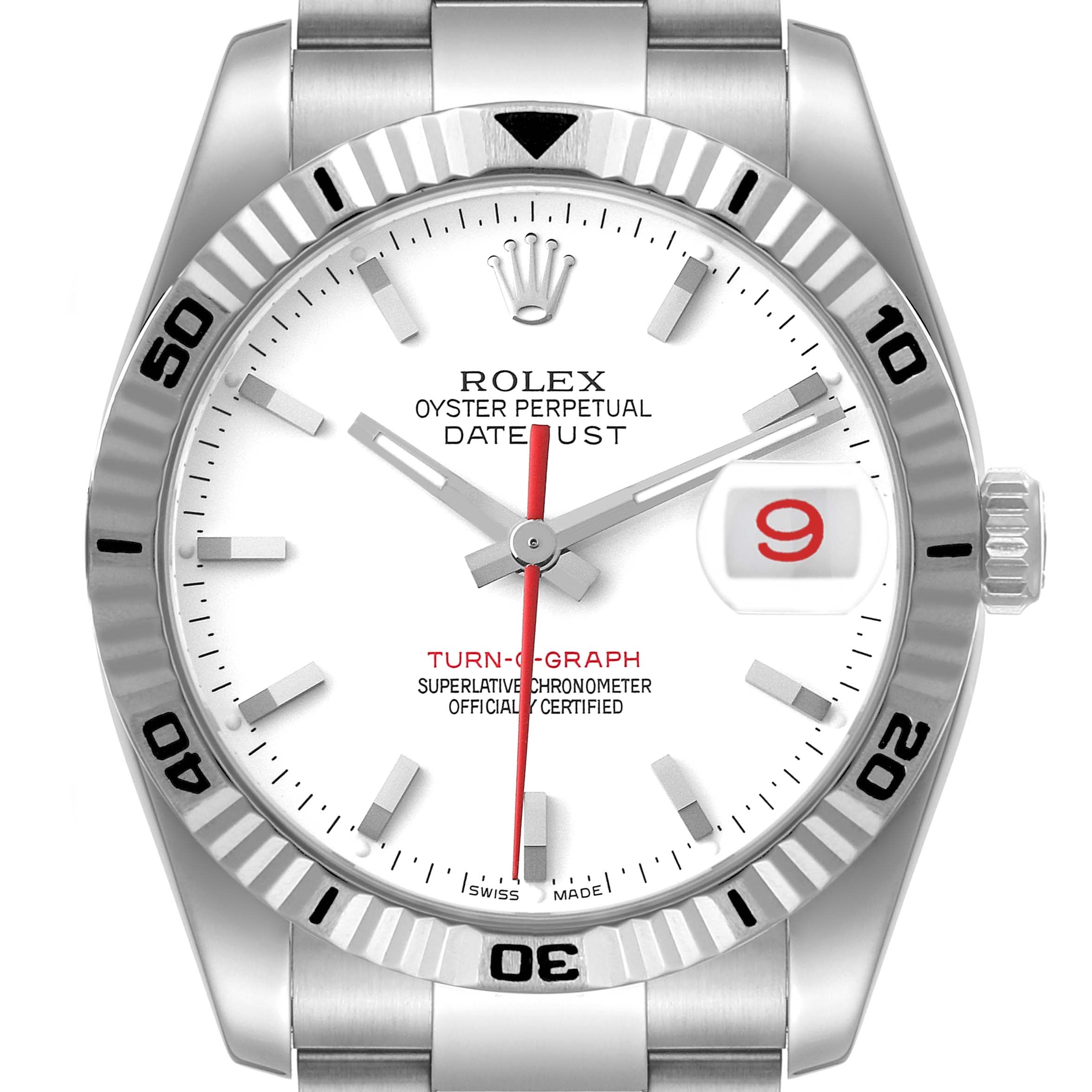 Rolex Datejust Turnograph Steel White Gold White Dial Mens Watch 116264