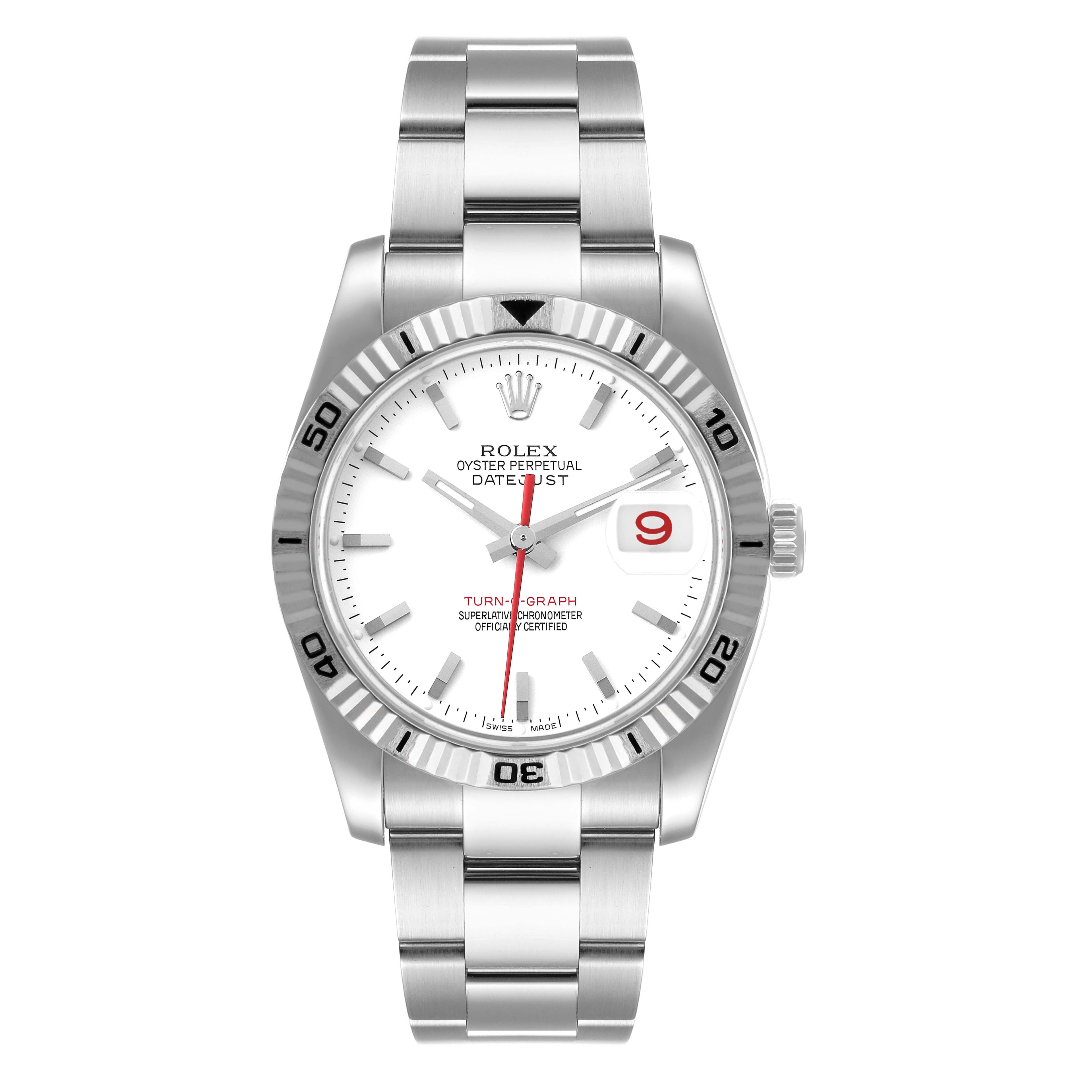Rolex Datejust Turnograph Steel White Gold White Dial Mens Watch 116264 Box Card