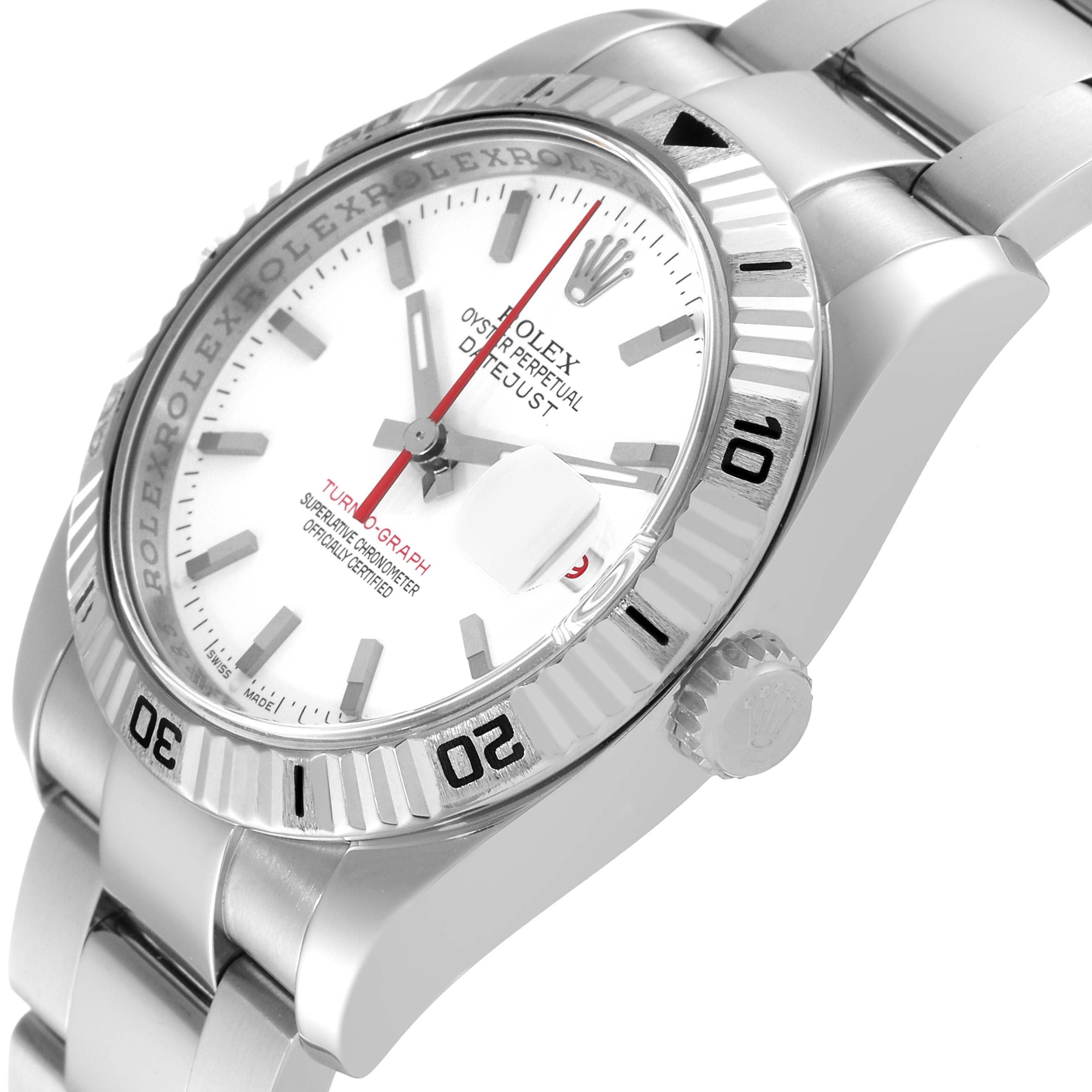 Rolex Datejust Turnograph Steel White Gold White Dial Mens Watch 116264 Box Card
