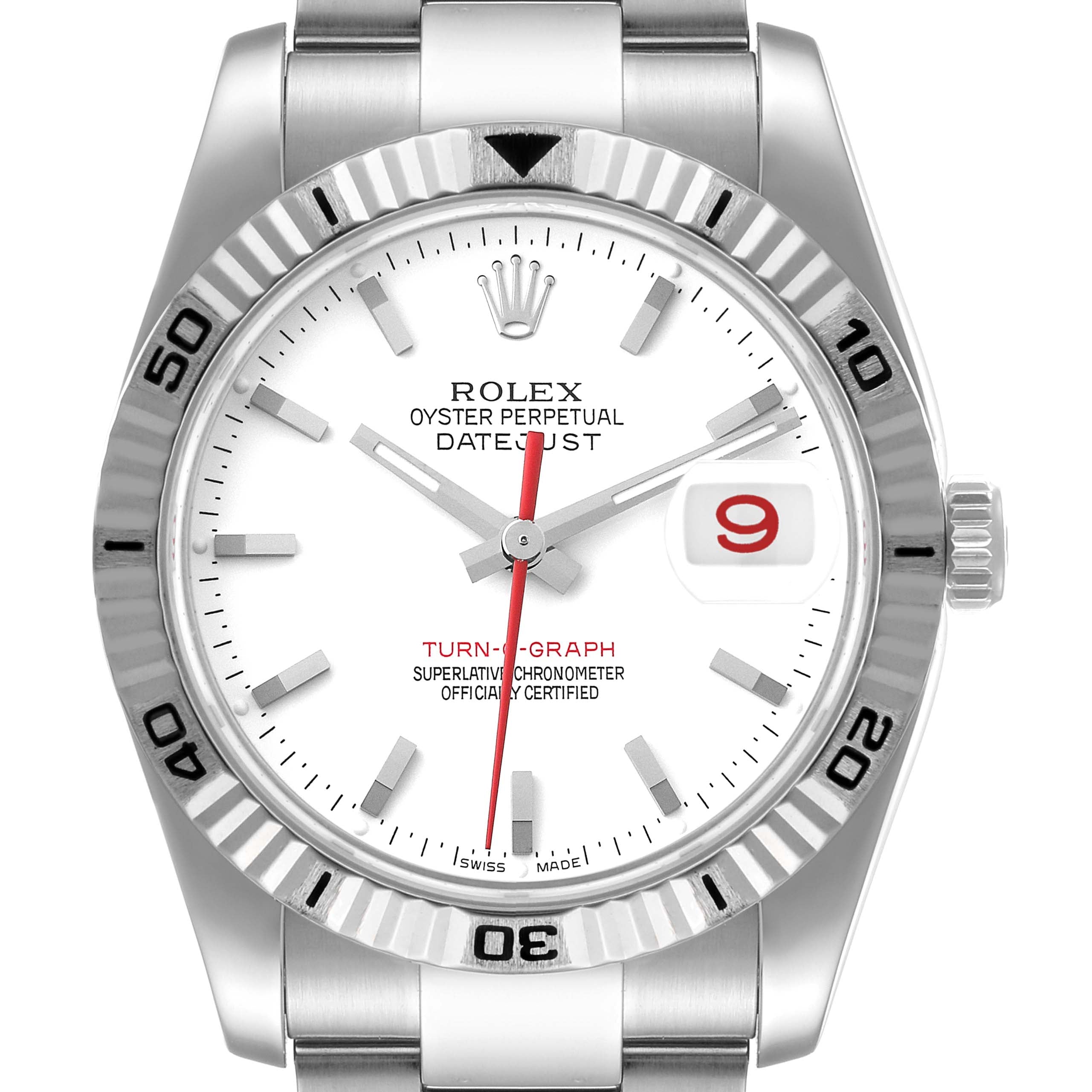 Rolex Datejust Turnograph Steel White Gold White Dial Mens Watch 116264 Box Card