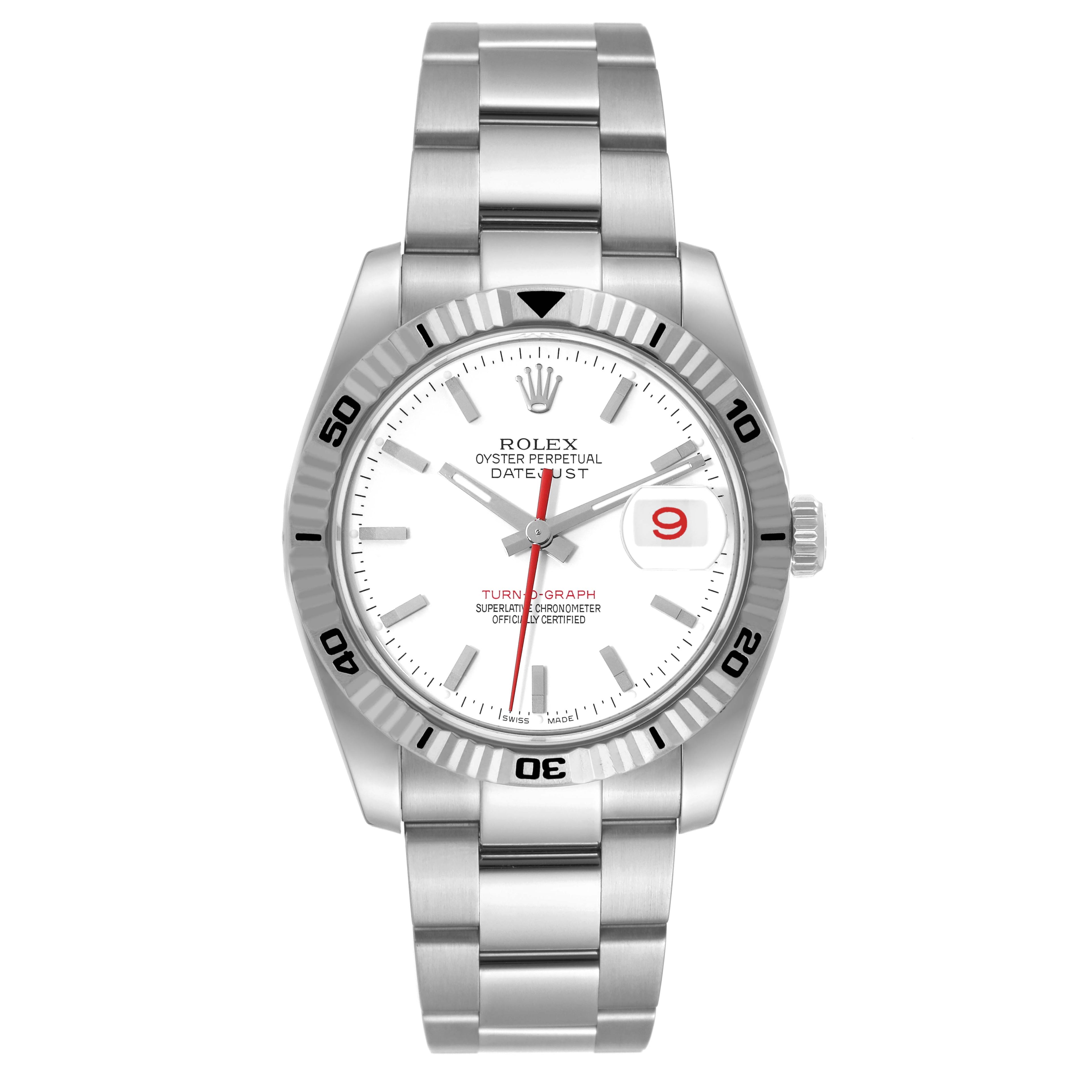 Rolex Datejust Turnograph Steel White Gold White Dial Watch 116264 Box Card