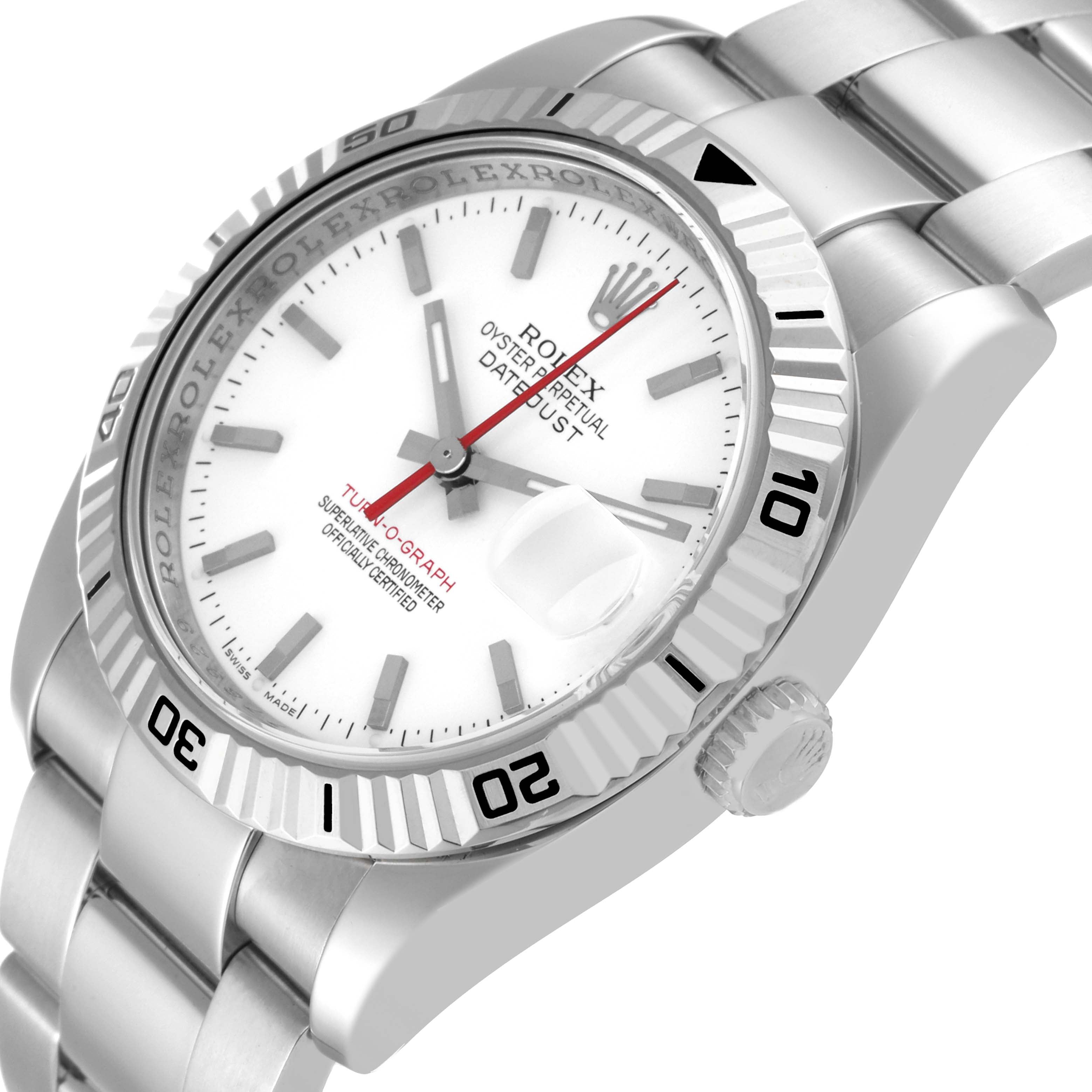 Rolex Datejust Turnograph Steel White Gold White Dial Watch 116264 Box Papers