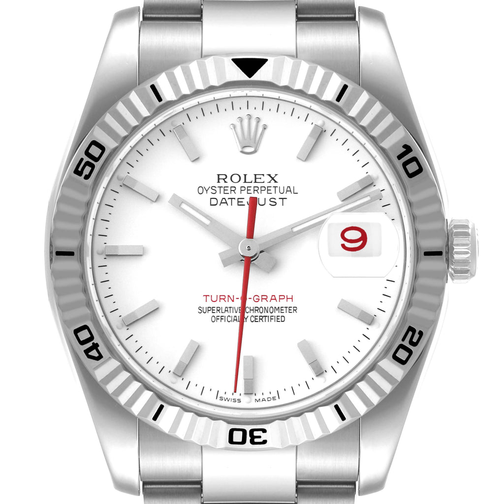 Rolex Datejust Turnograph Steel White Gold White Dial Watch 116264 Box Papers